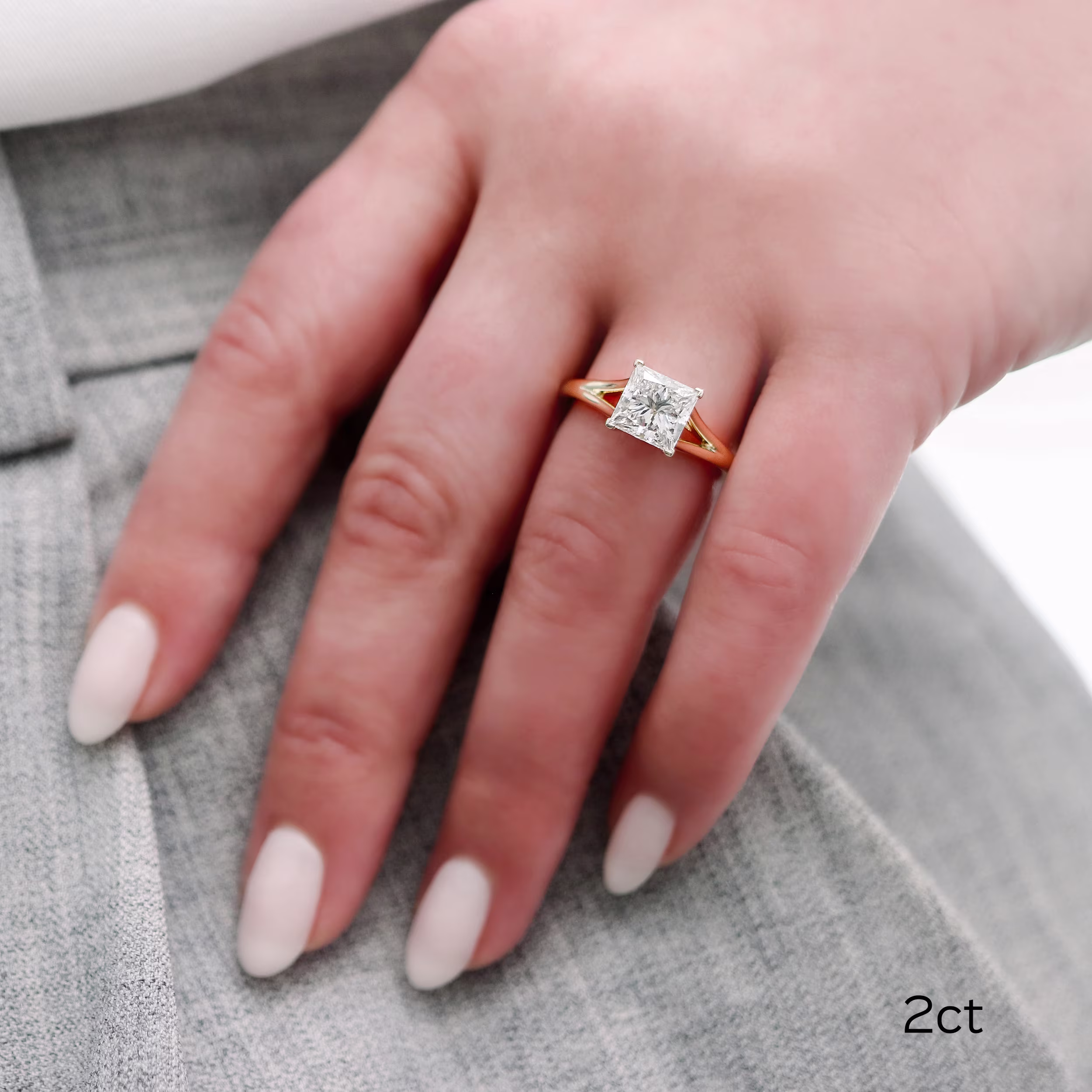 2.0 ct Lab Diamonds Split Shank Solitaire Diamond Engagement Ring in Yellow Gold (Main View)