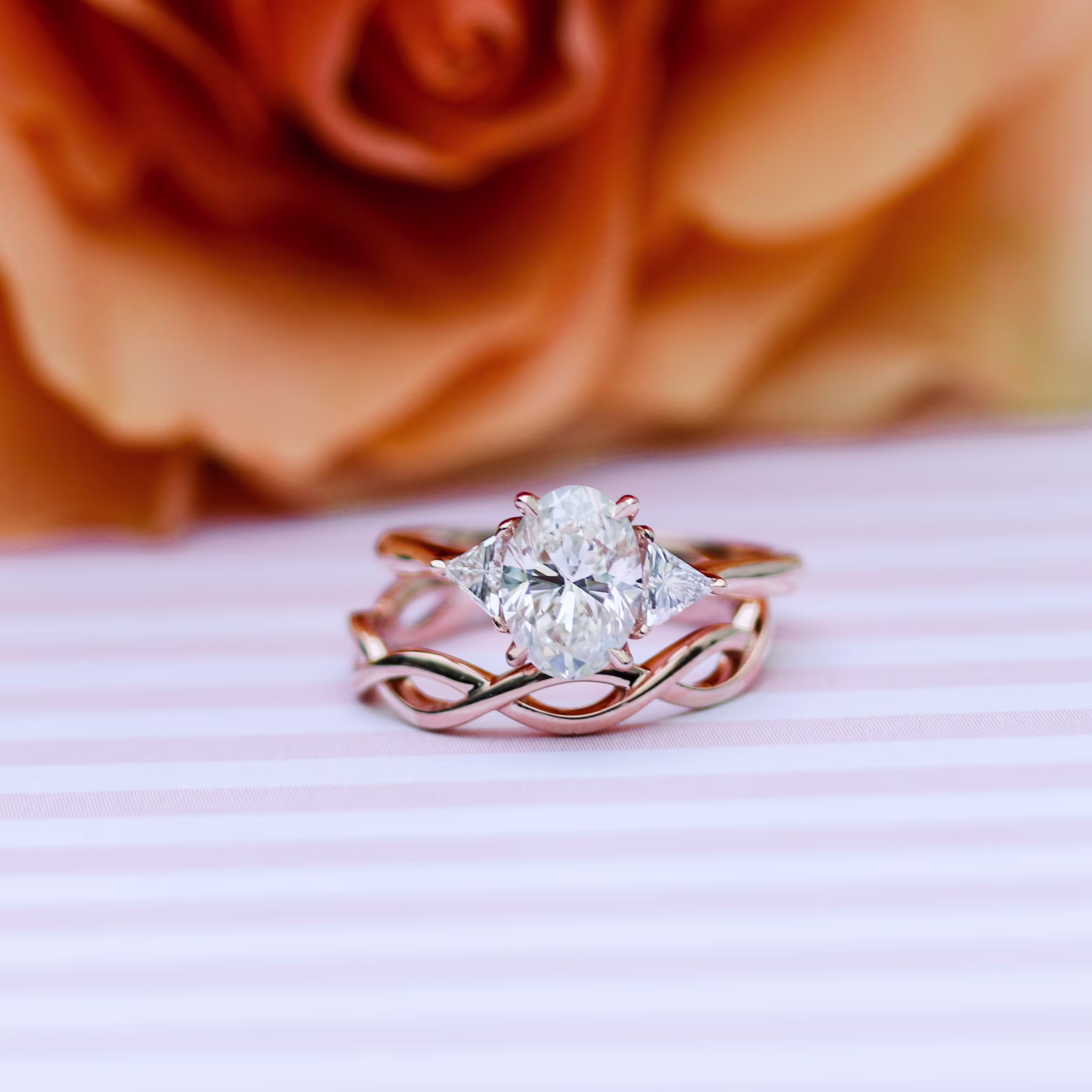 1.5 Carat Lab Diamonds Oval and Trillion Setting in Rose Gold (Main View)