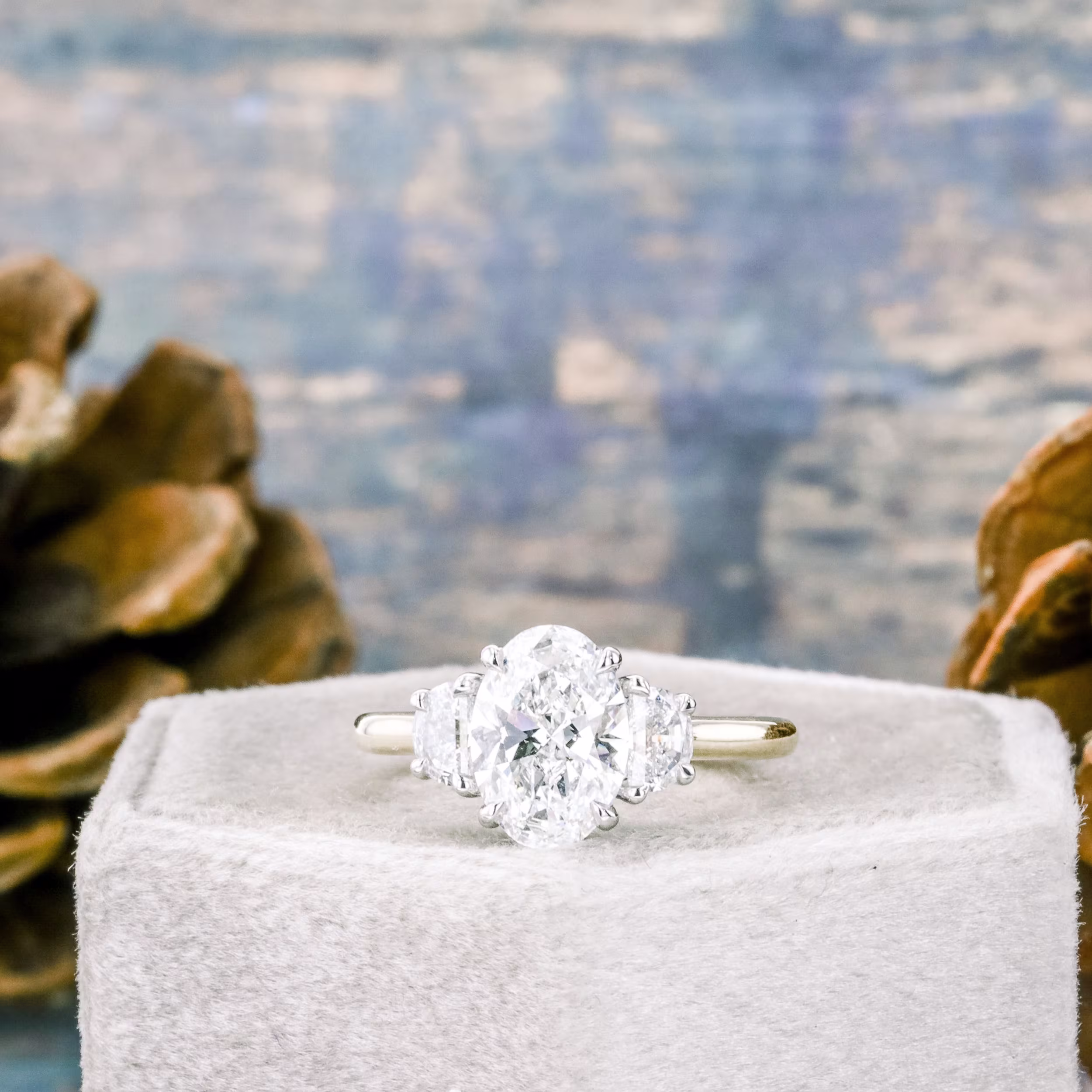 Platinum & Yellow Gold Oval and Half Moon Setting featuring 1.75 ct Lab Grown Diamonds (Main View)