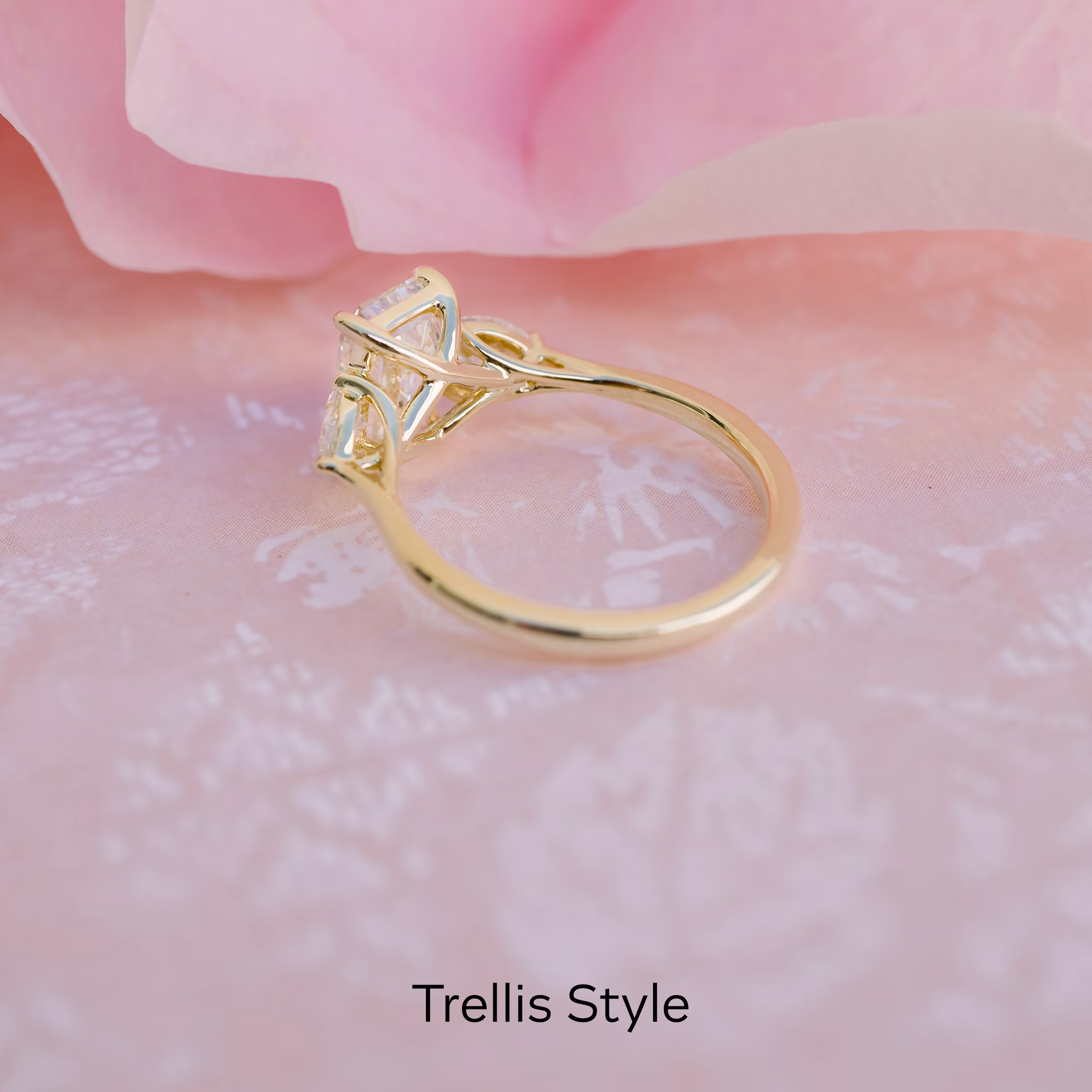 Yellow Gold Emerald and Pear Setting featuring 2.0 ctw Diamonds (Profile View)