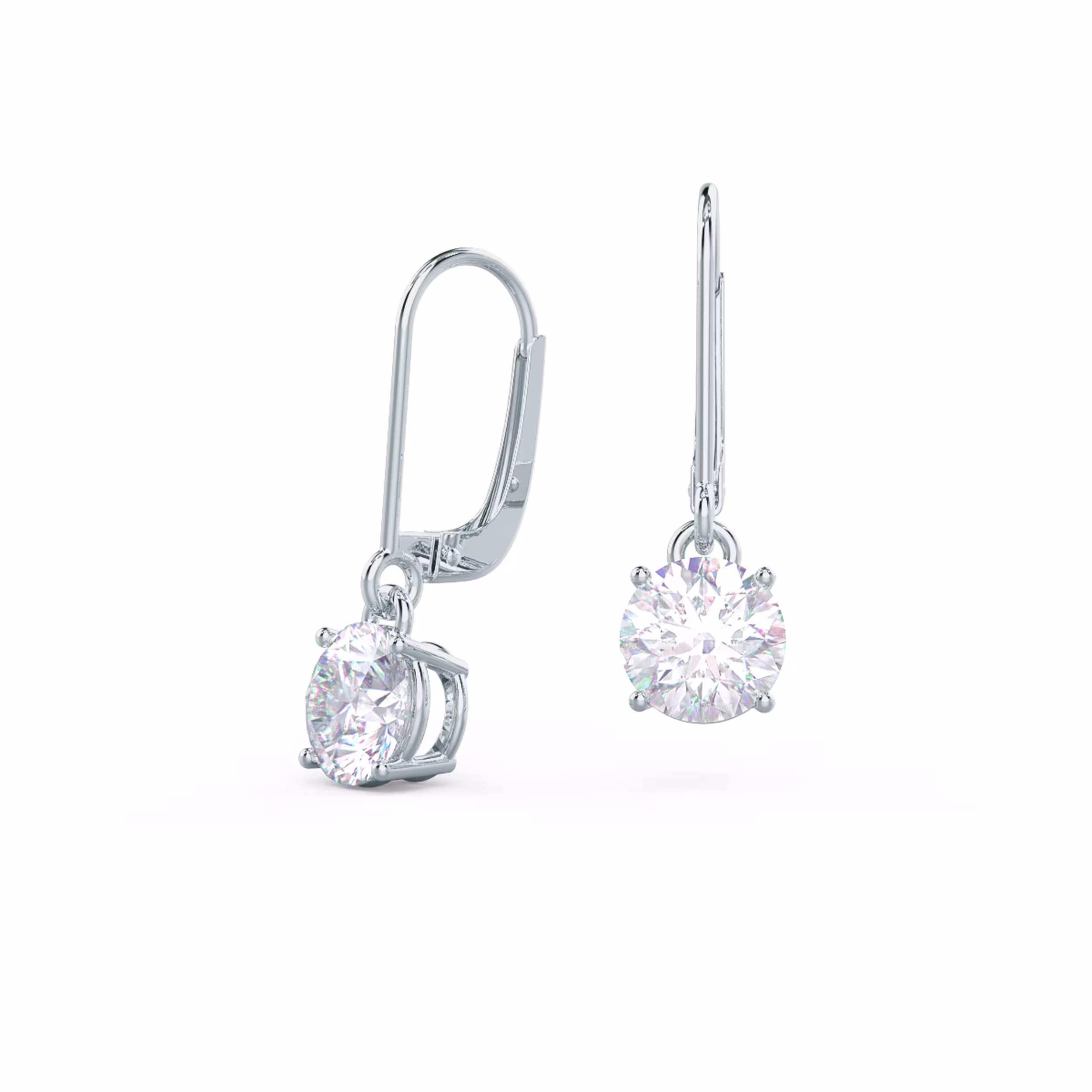 2.5 Carat Round Lab Diamonds Four Prong Drop Earrings in 18k White Gold (Main View)