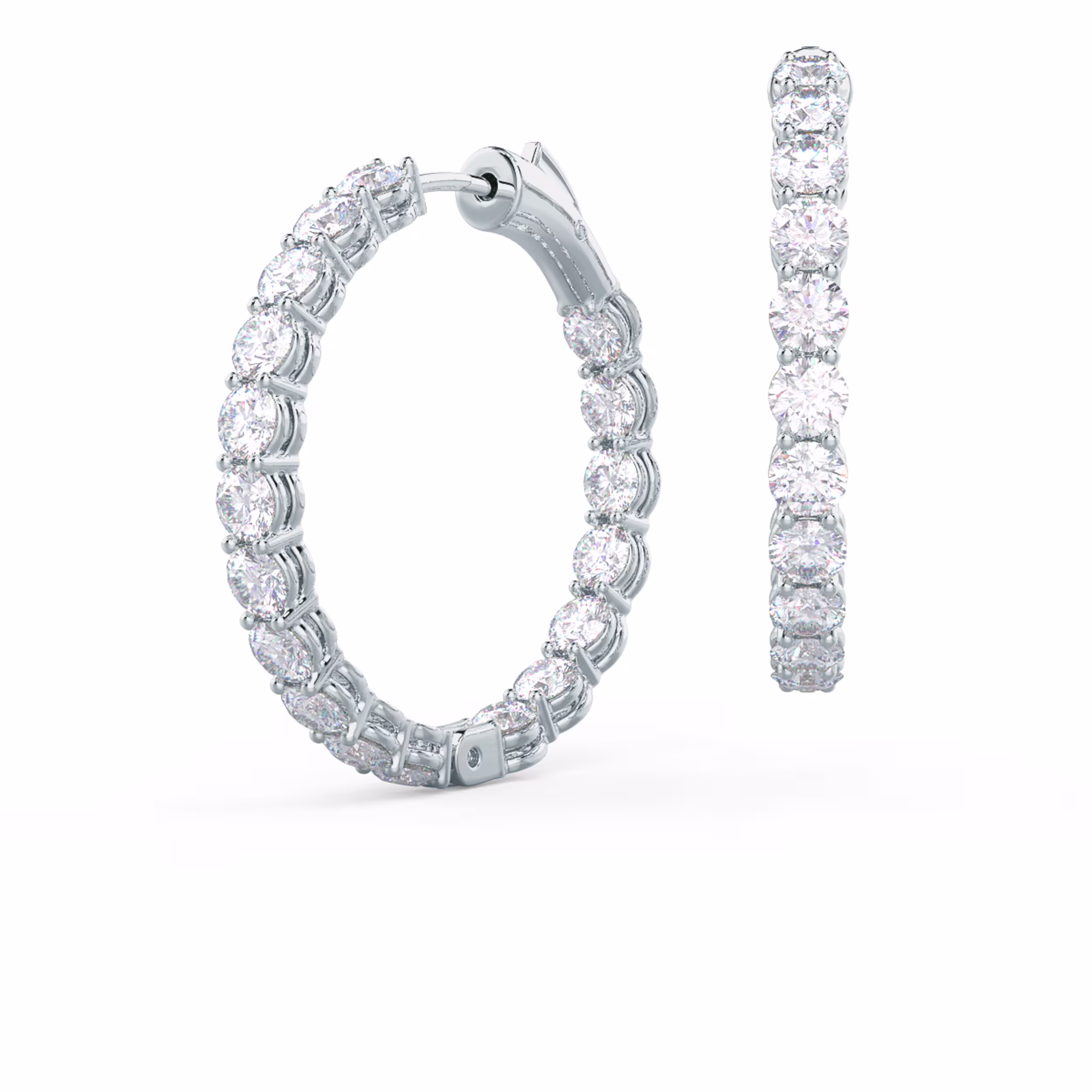 3.5 ct Round Lab Grown Diamonds Prong-Set Inside Out Hoop Earrings in 14kt White Gold ()