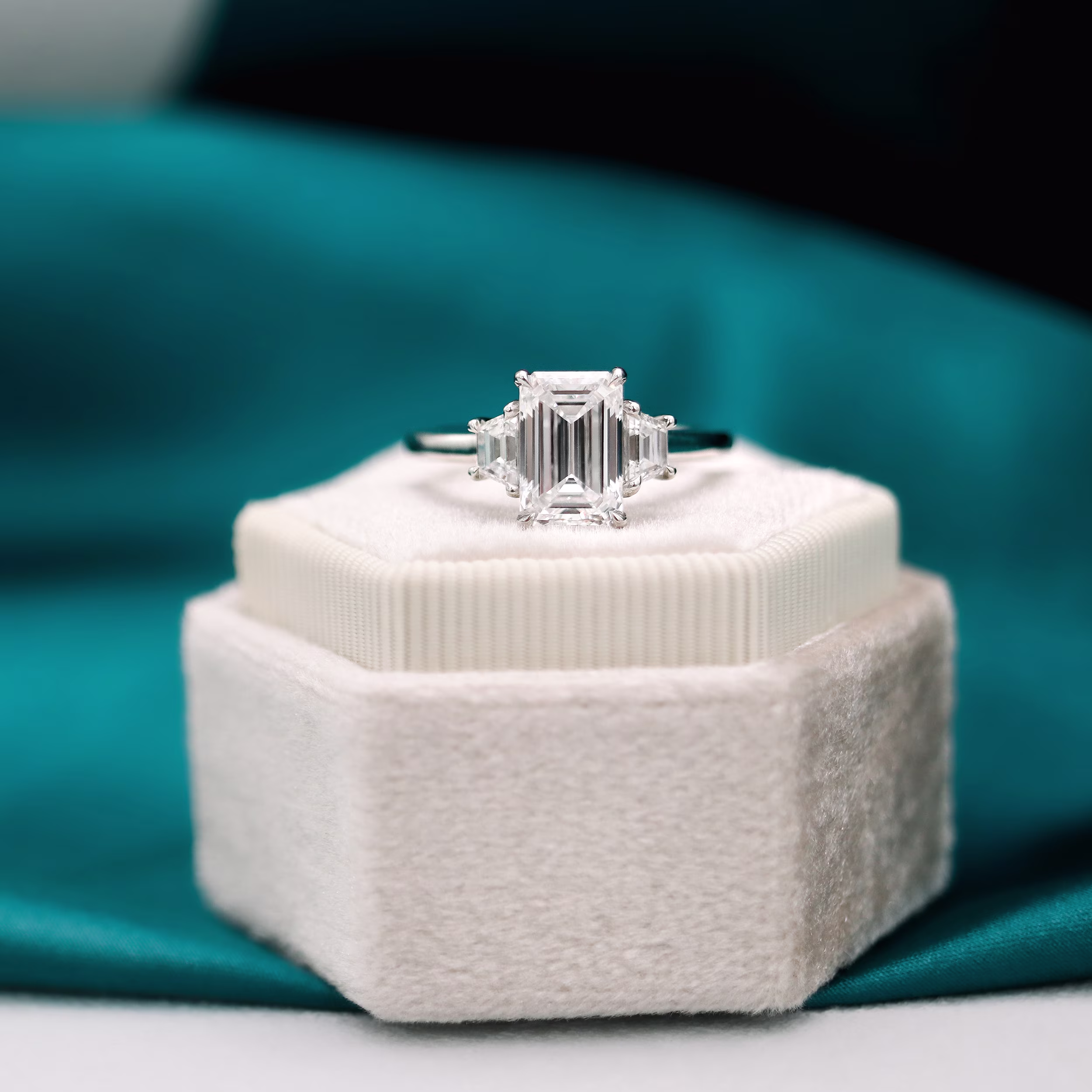 Exceptional Quality 2.25 ctw Diamonds set in Platinum Emerald and Trapezoid Diamond Engagement Ring (Main View)