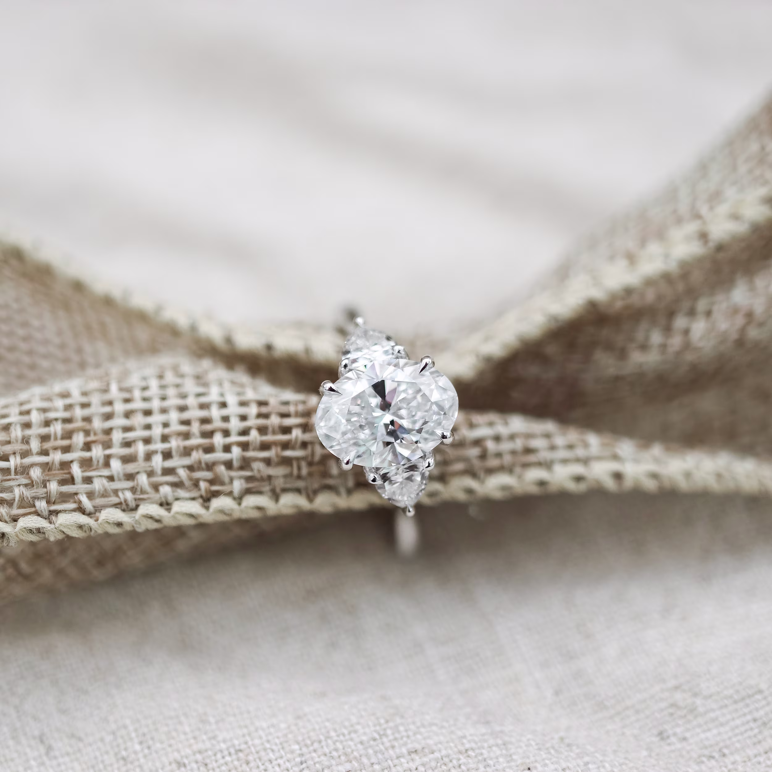 2.0 Carat Lab Grown Diamonds Oval and Trillion Setting in White Gold (Main View)