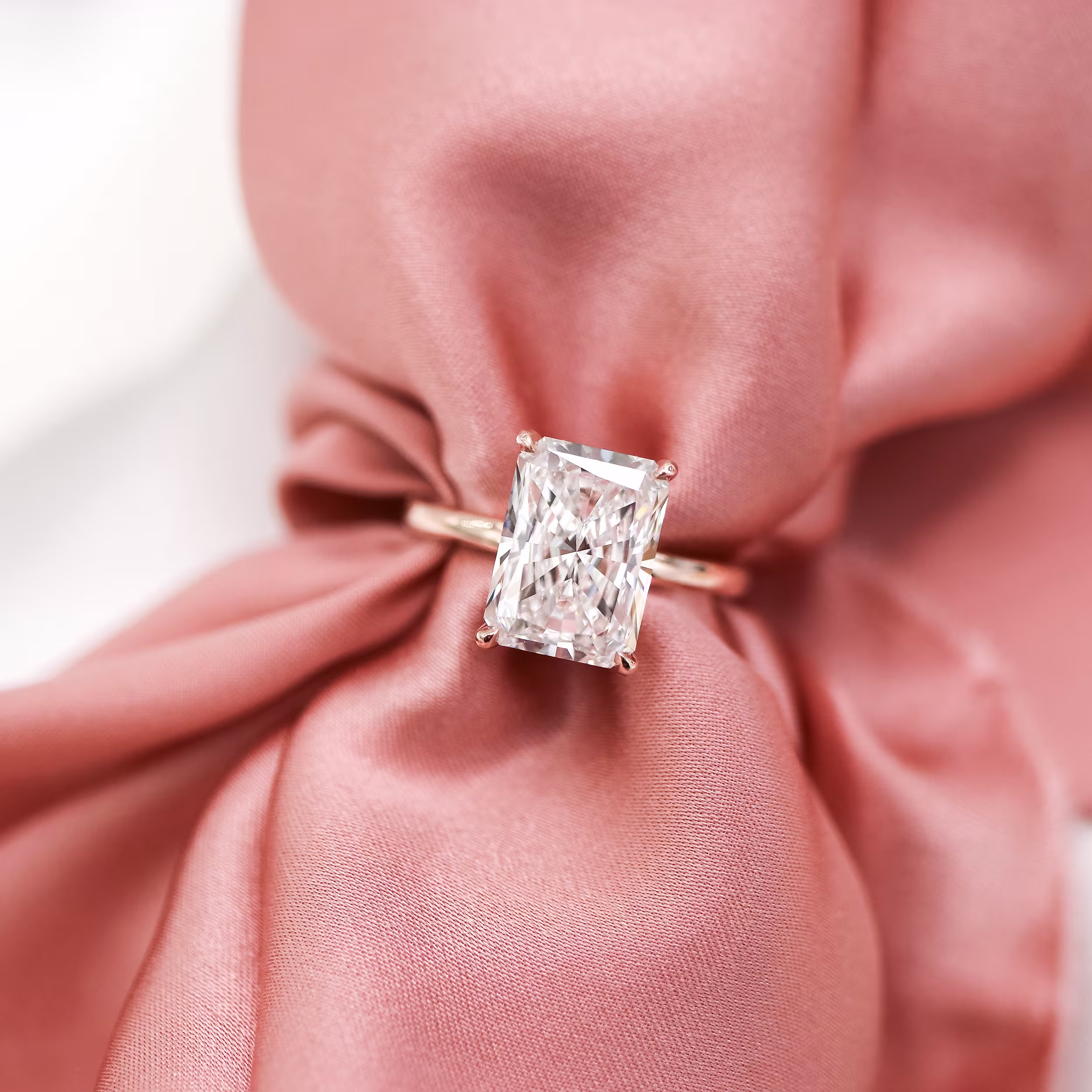 4.25 Carat Diamonds set in Rose Gold Radiant Petite Four Prong Solitaire Diamond Engagement Ring (Main View)