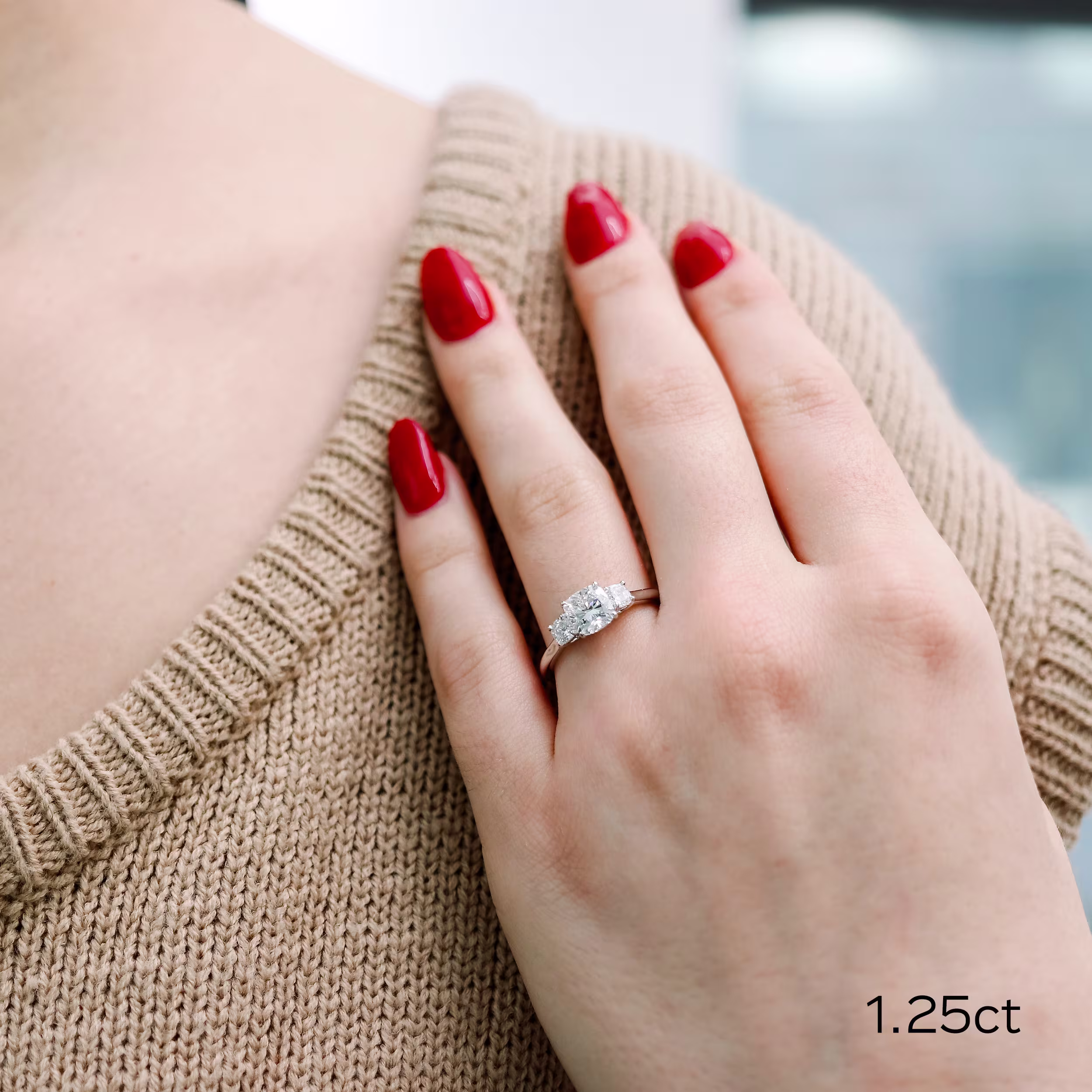 Hand Selected 1.25 Carat Lab Created Diamonds Cushion Three Stone Setting in Platinum (Main View)