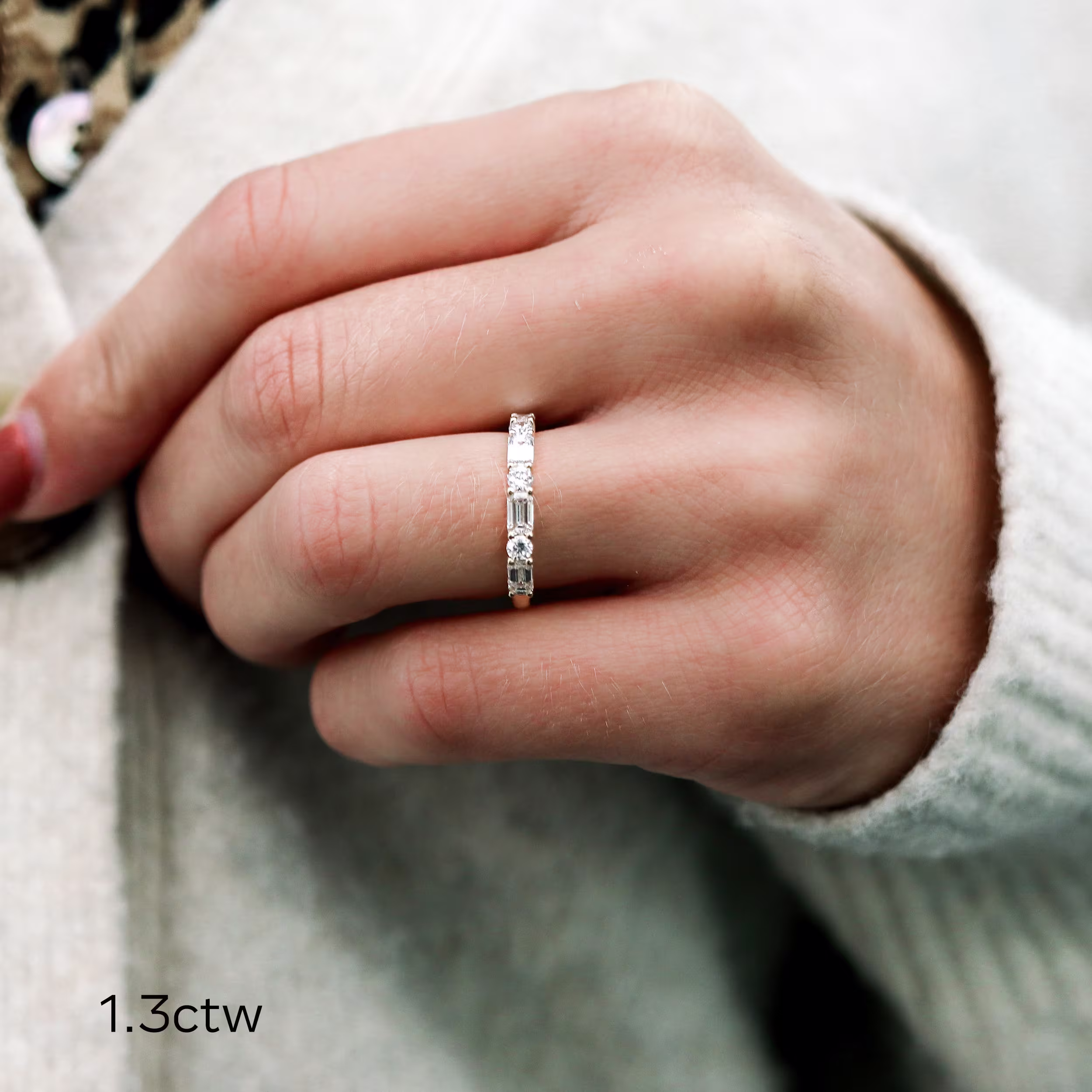 1.3 Carat Lab Diamonds Emerald and Round East-West Half Band in 14k Yellow Gold (Main View)