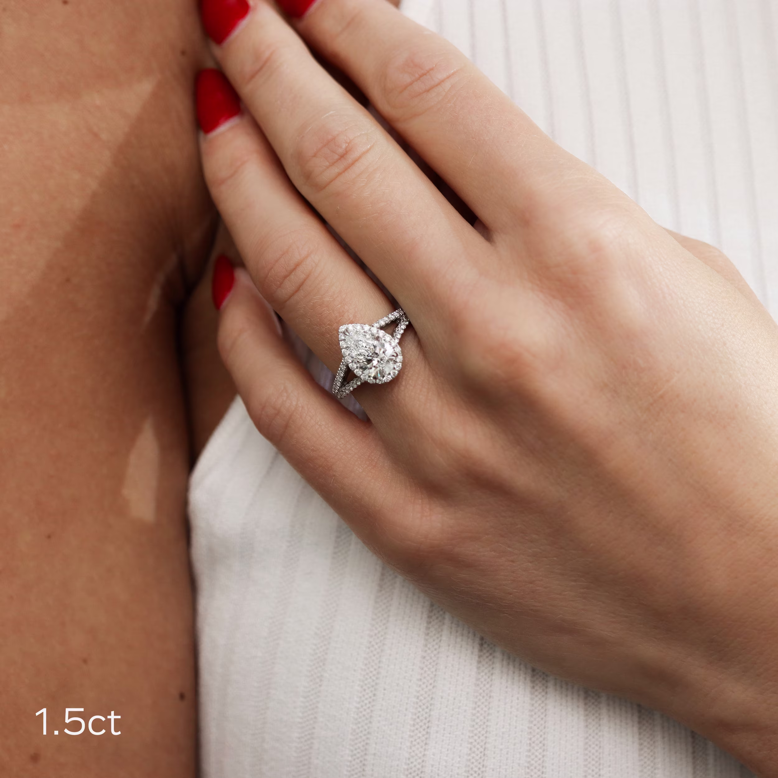 High Quality 1.5 ct Lab Diamonds Single Halo Split Shank Diamond Engagement Ring in Platinum (Main View)