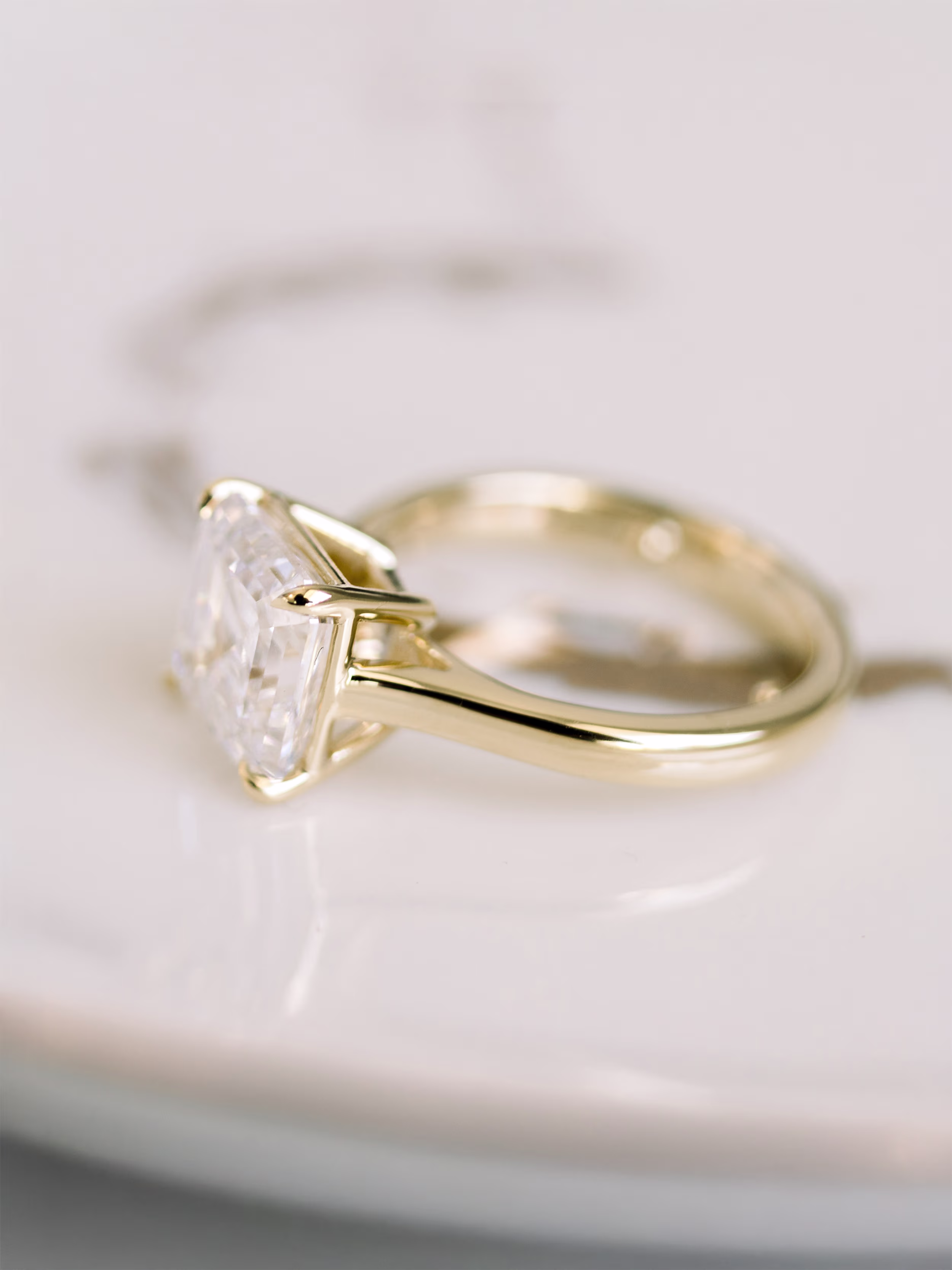 Yellow Gold Asscher Cathedral Solitaire featuring Exceptional Quality Diamonds (Main View)