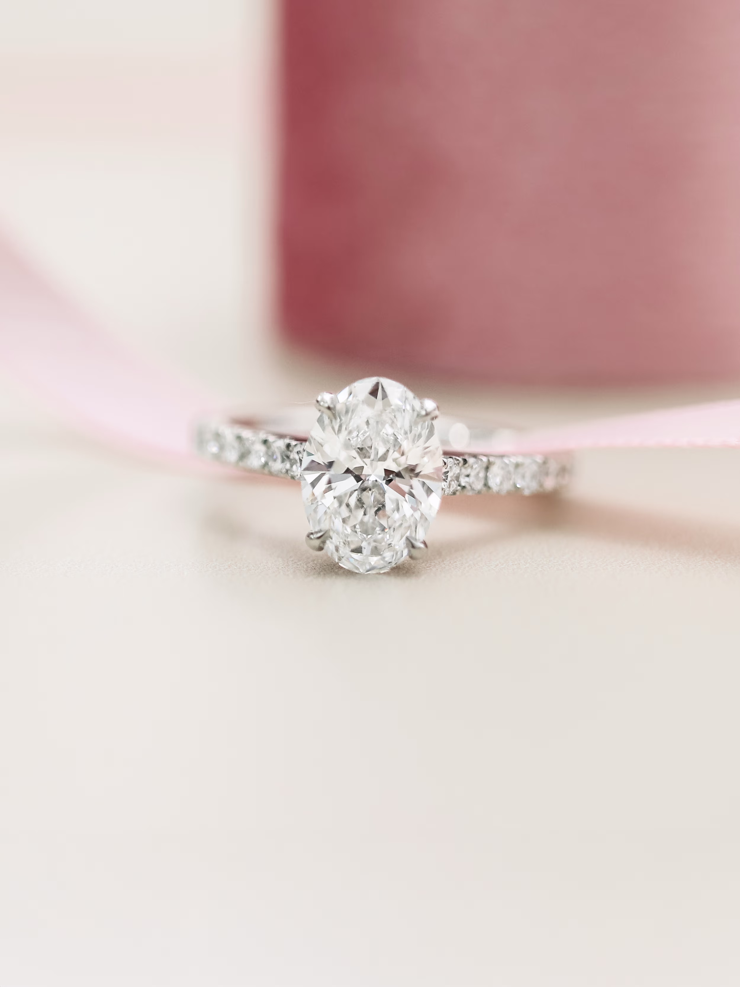 Oval Cathedral Pavé Diamond Engagement Ring featuring High Quality Diamonds (Profile View)
