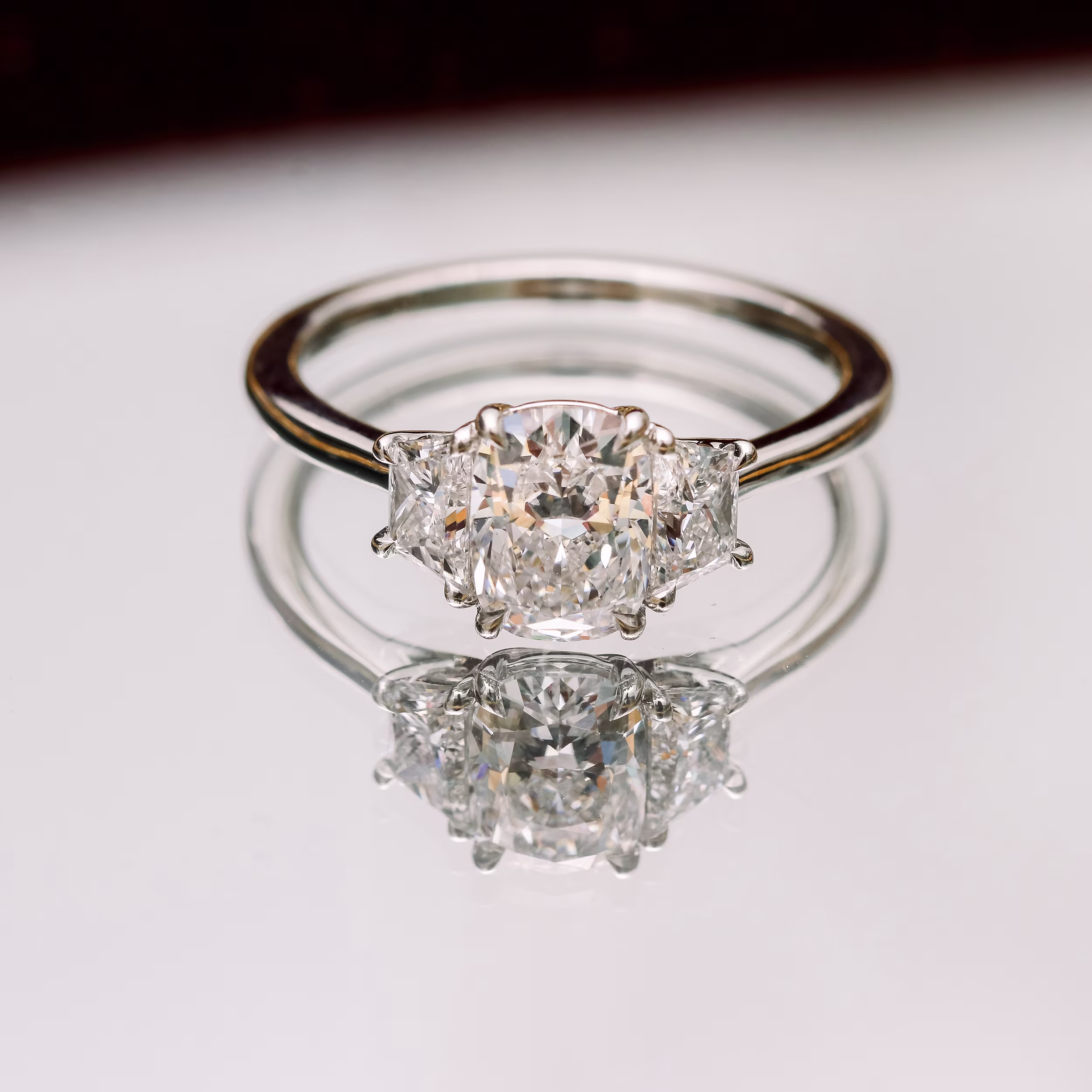 1.75 Carat Lab Diamonds Cushion and Trapezoid Diamond Engagement Ring in Platinum (Main View)