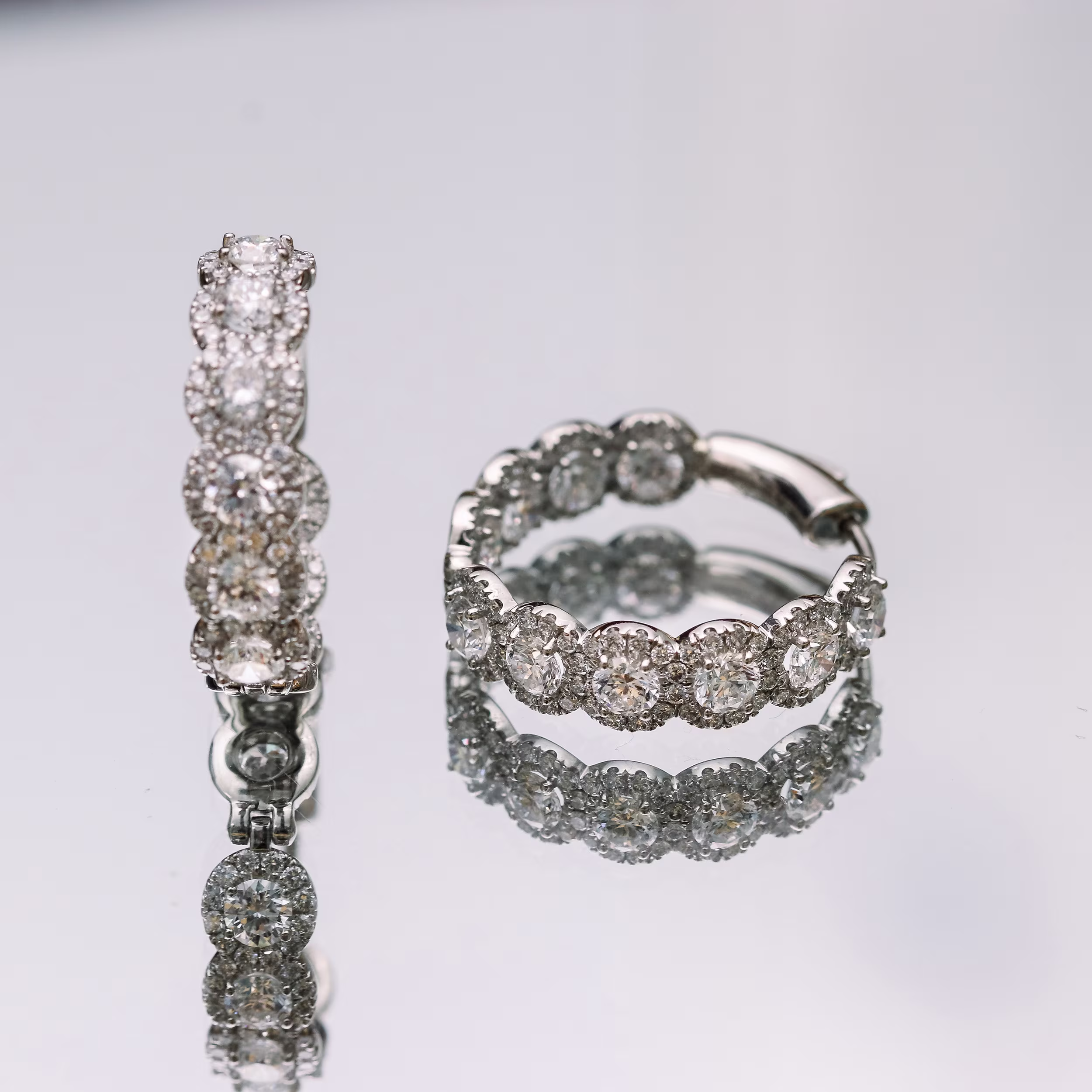 3.0 ct Round Diamonds 3ctw Round Diamond Halo Hoop Earrings in Platinum in Platinum (Main View)