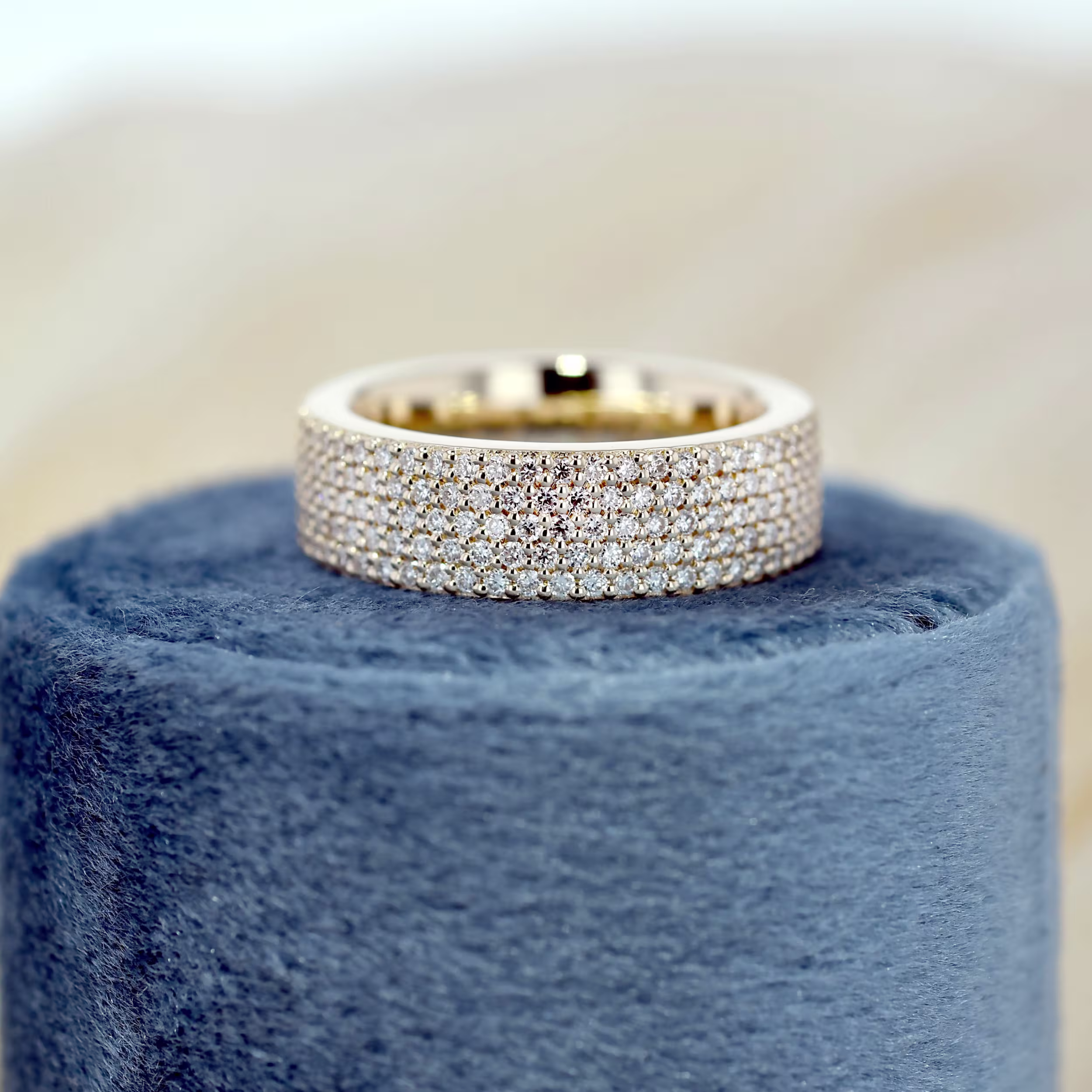 1.0 Carat Round Lab Diamonds Five Row Pavé Three Quarter Band in 14k Yellow Gold (Profile View)