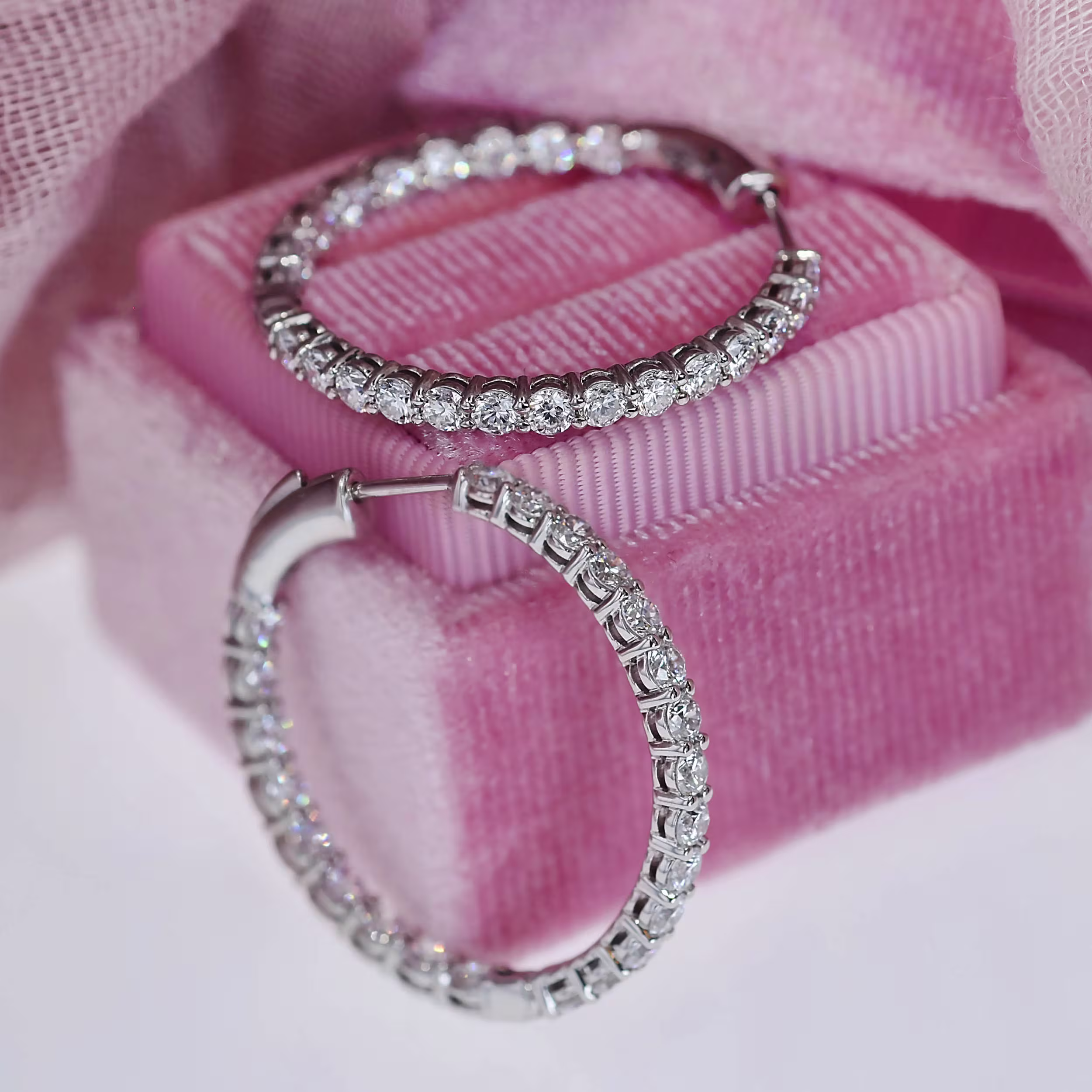 2.5 Carat Round Lab Created Diamonds set in 14kt White Gold 2.5ctw Prong-Set Inside Out Diamond Hoop Earrings in 14k White Gold (Main View)