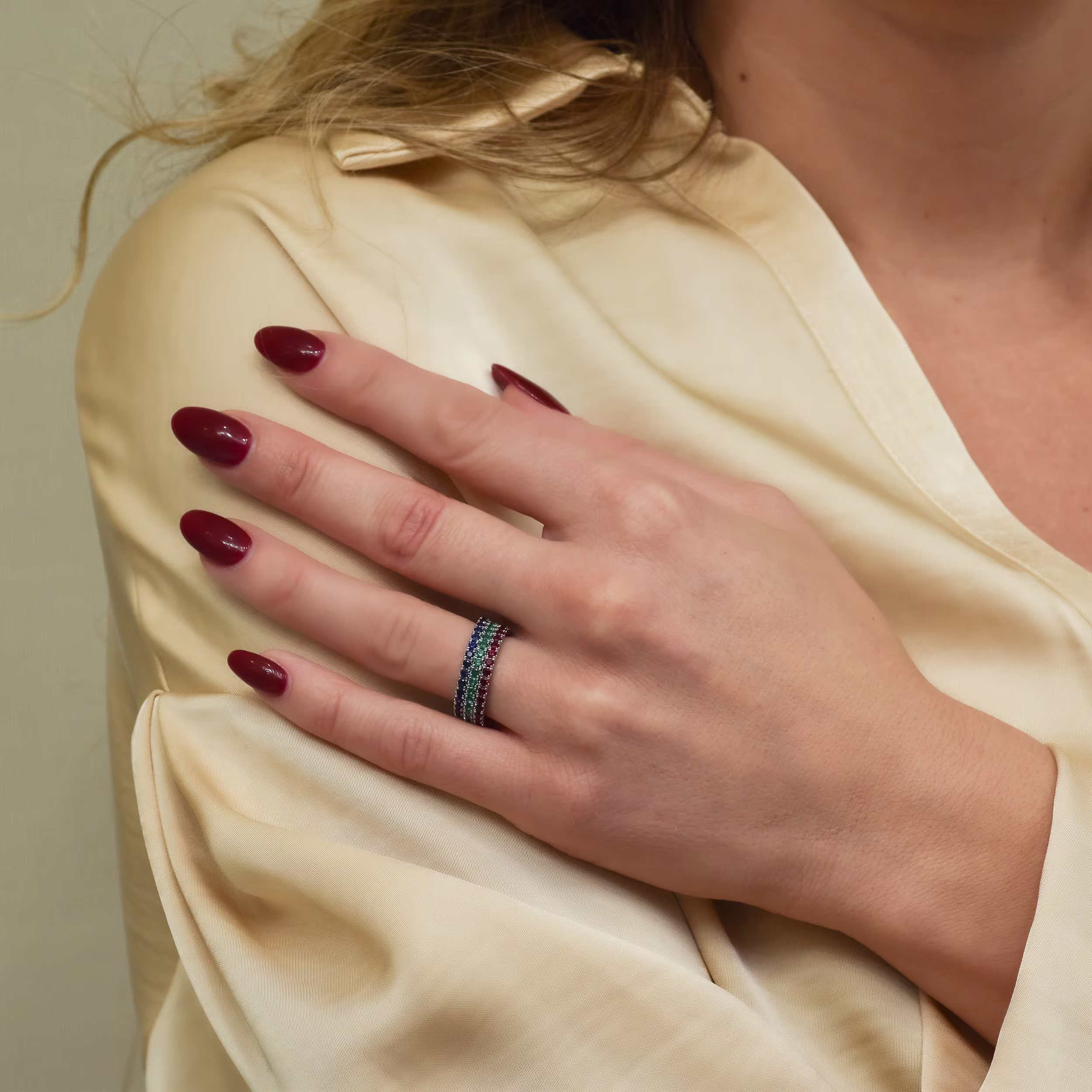 Platinum 0.8ctw Round Sapphire U Pavé Eternity Band in Platinum featuring 0.8 Carat Round Lab Diamonds (Profile View)