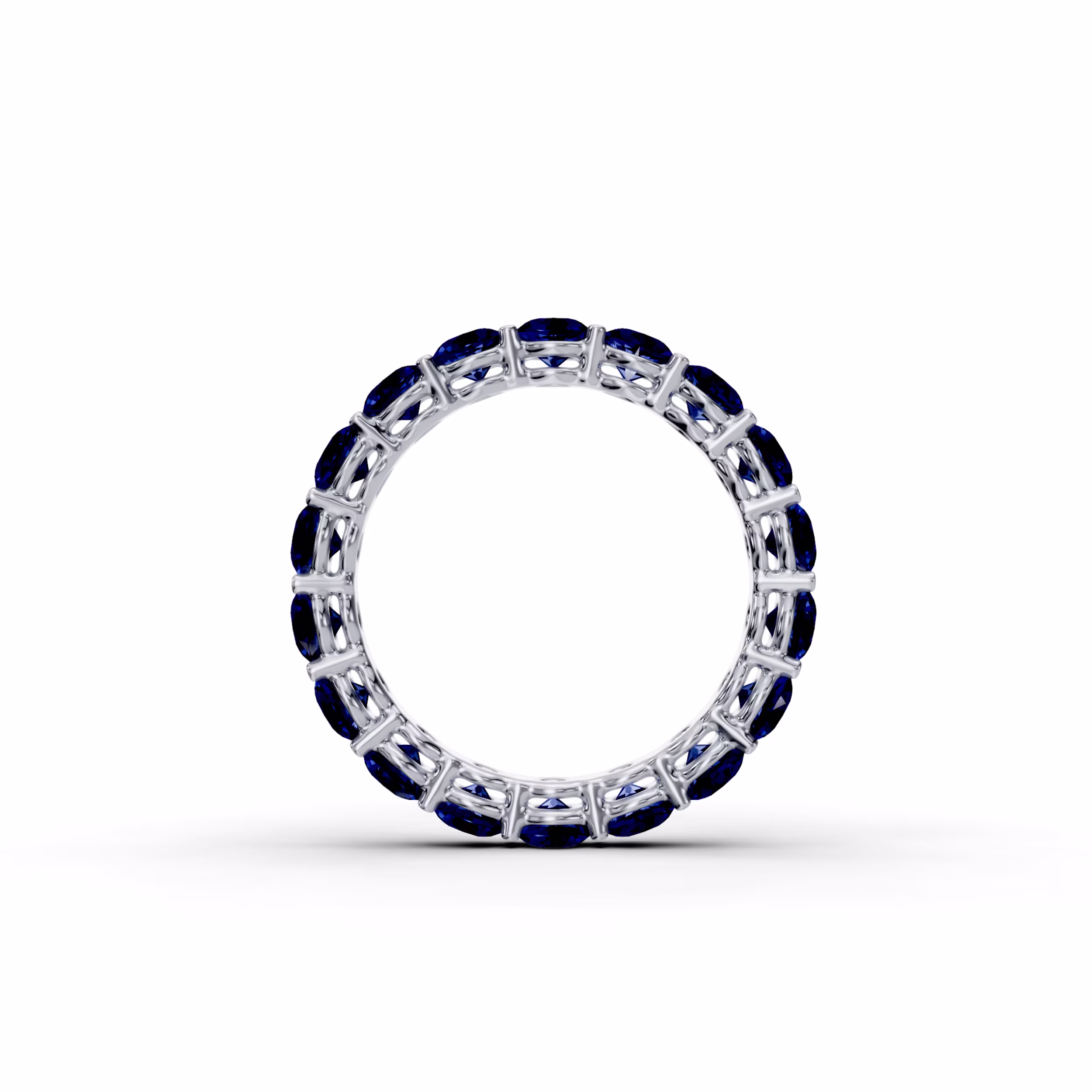 Platinum 3ctw Round Sapphire Prong Set Eternity Band in Platinum (Profile View)