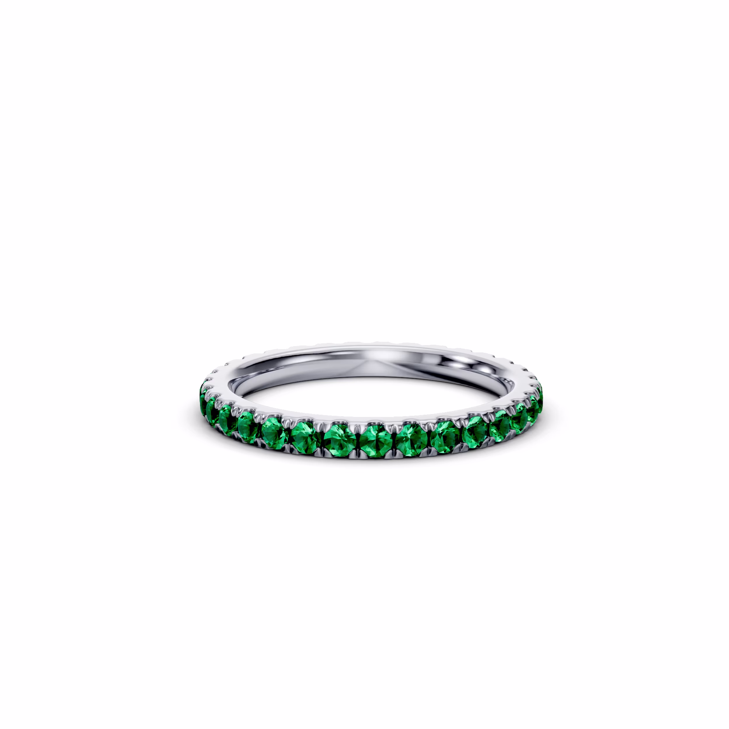 Synthetic Emeralds in U Pave Eternity Band White Gold(Main View)