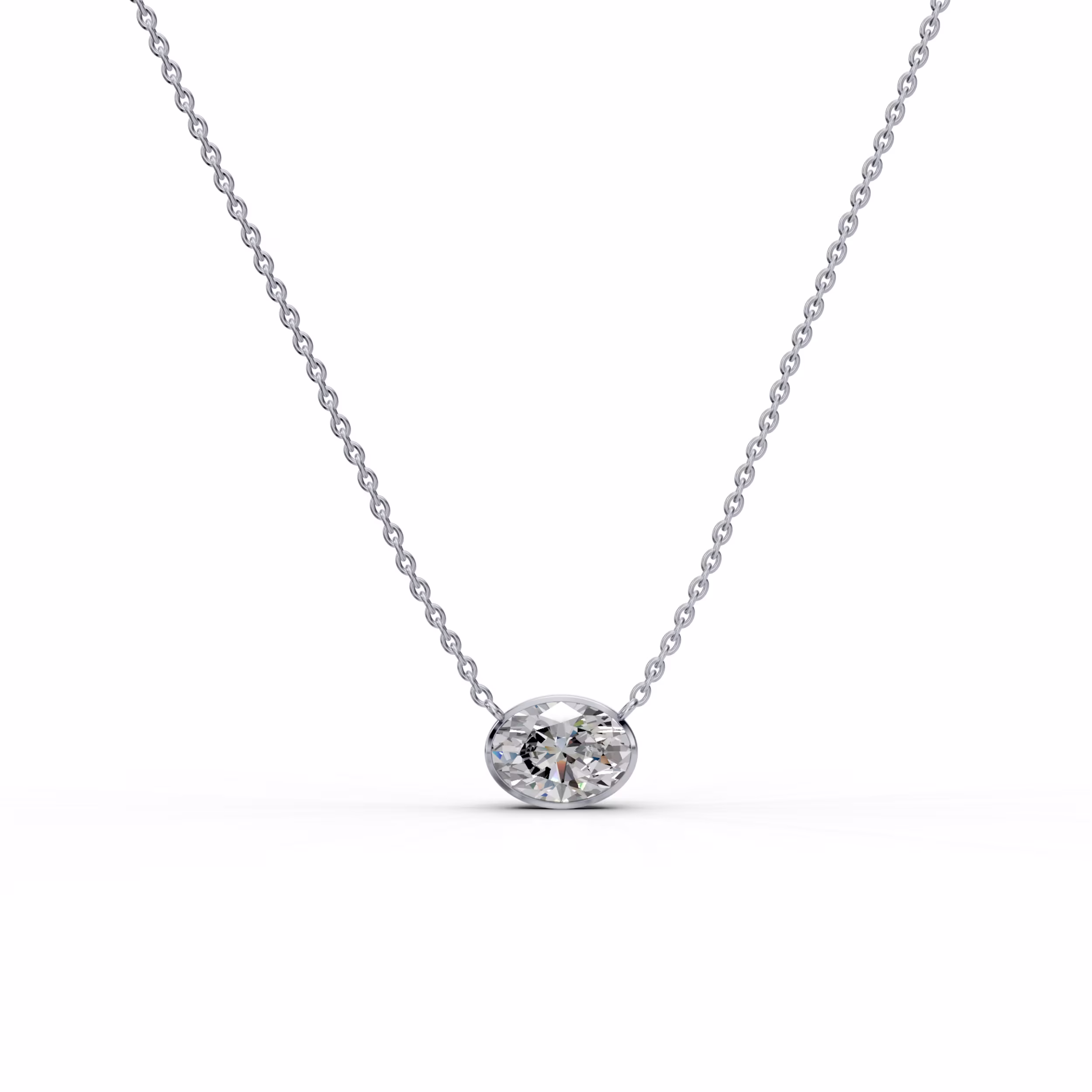 Hand Selected 1.5 Carat Round Brilliant Lab Diamonds set in 18k White Gold Oval Floating Bezel Pendant (Main View)