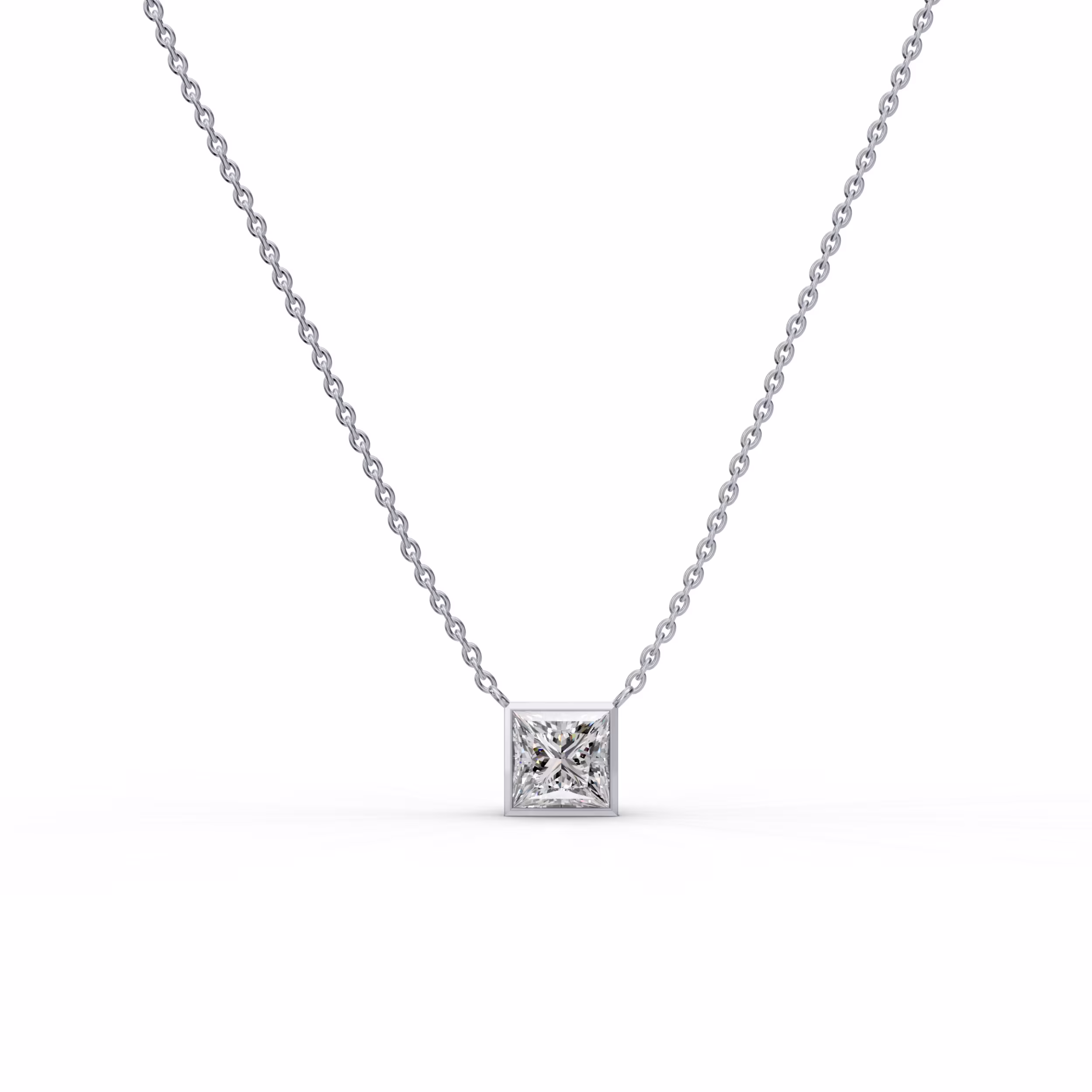 1.5 Carat Diamonds set in White Gold 1.5ctw Single Bezel Set Princess Diamond Pendant in 18k White Gold