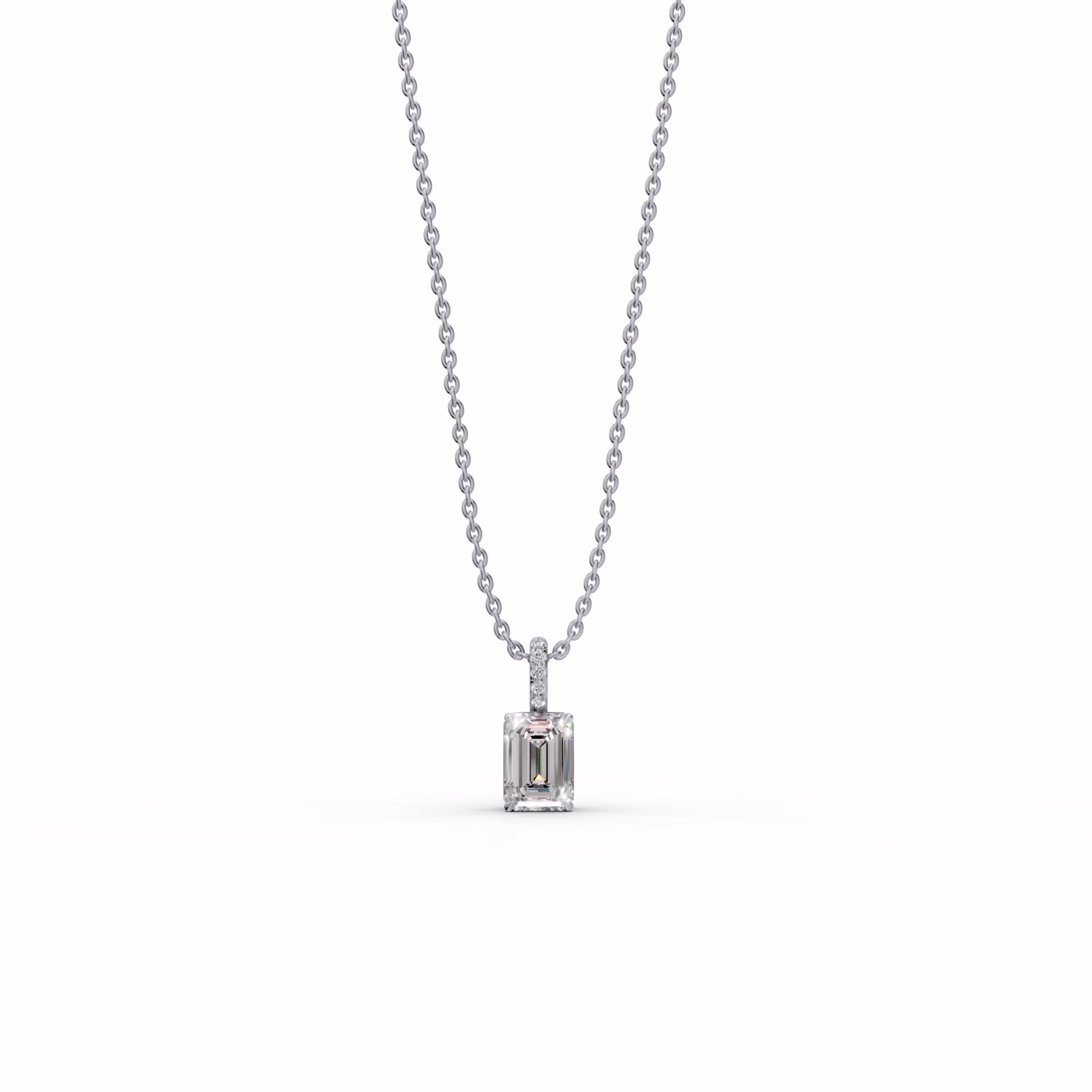 18 Karat White Gold 1.55ctw Emerald Cut Diamond Pendant with Pave Diamond Bail in 18k White Gold featuring 1.55 Carat Lab Diamonds (Main View)