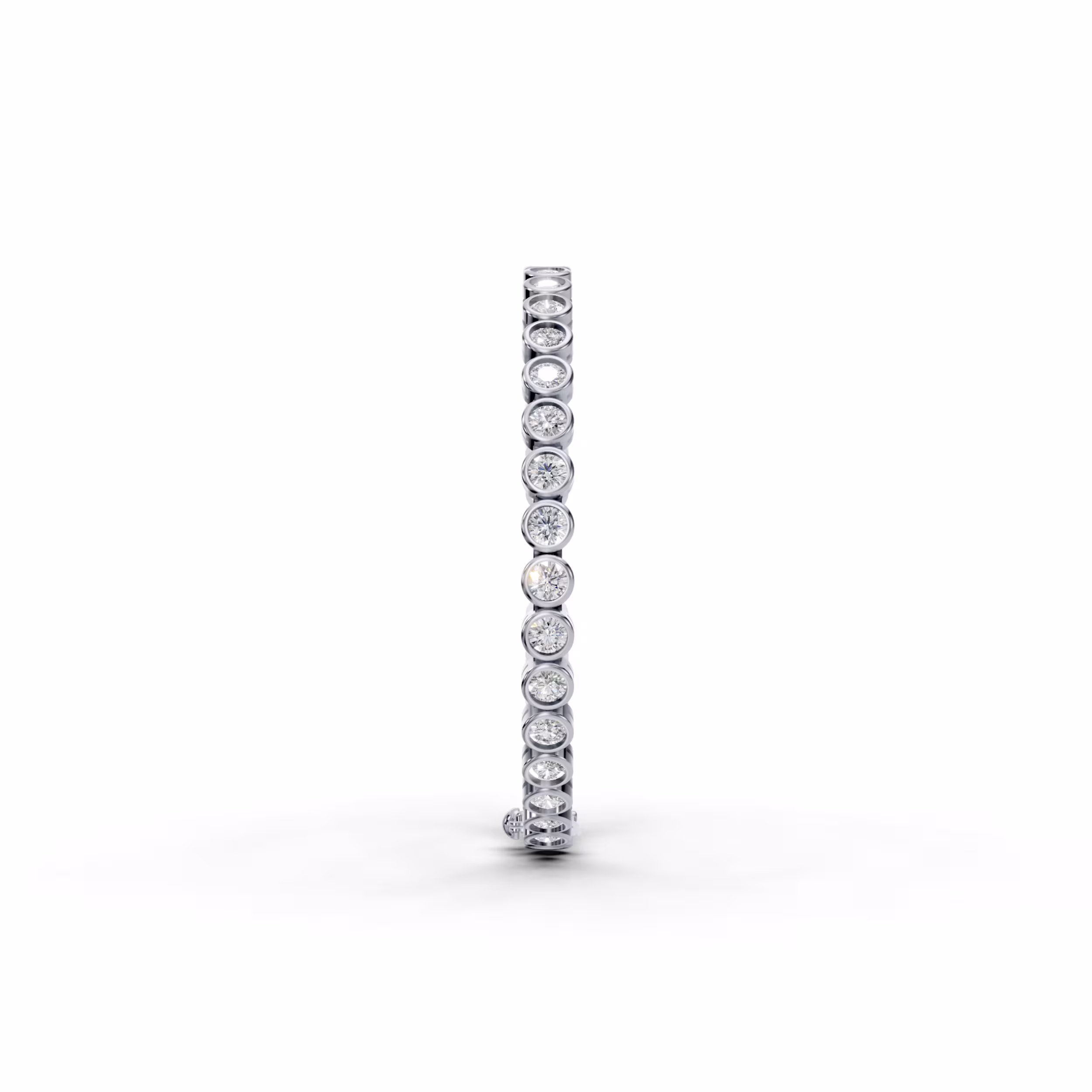 High Quality 6.0 ctw Round Man Made Diamonds Bezel Tennis Bracelet in 18k White Gold (Side View)