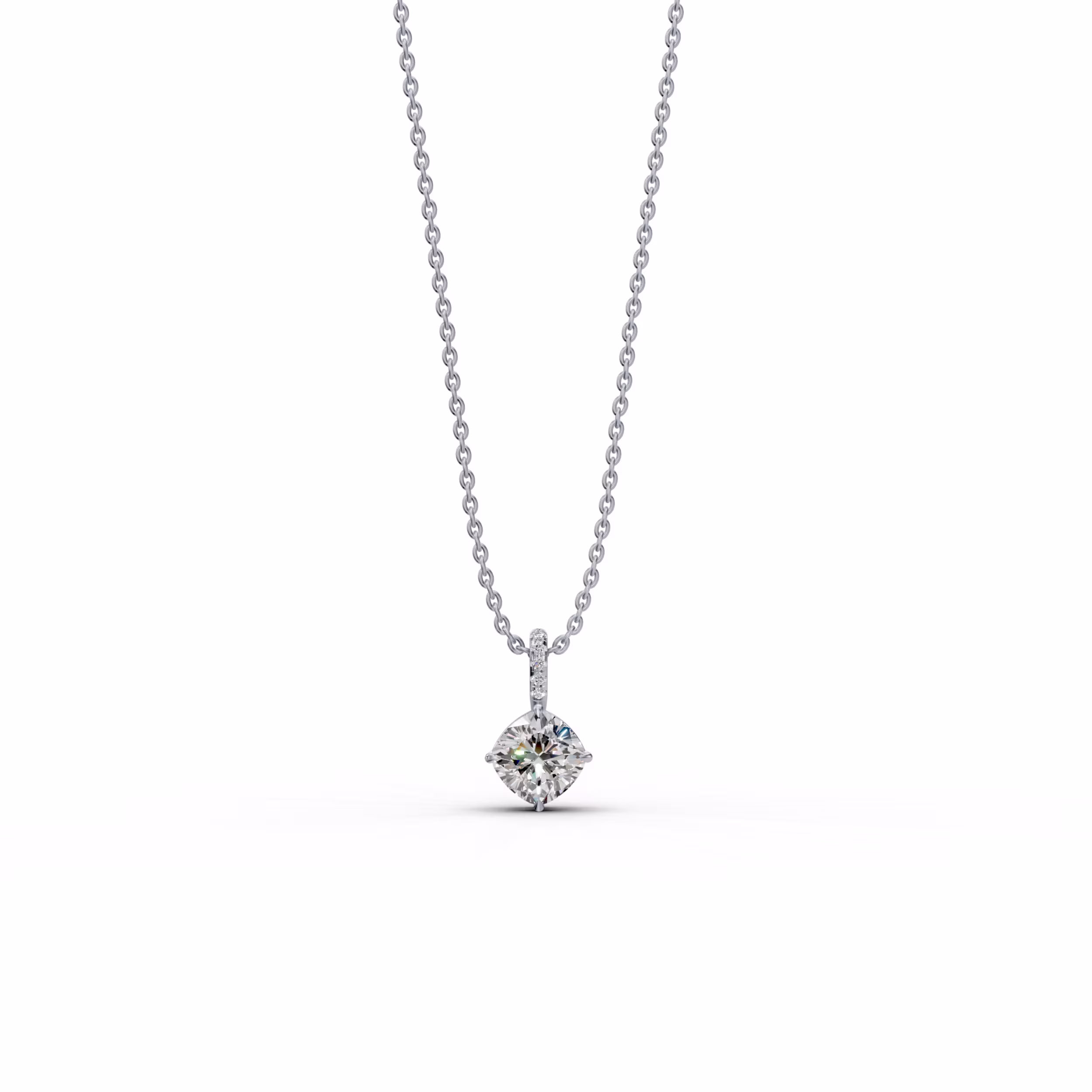 Hand Selected 2.05 Carat Man Made Diamonds set in White Gold 2.05ctw Cushion Cut Diamond Pendant with Pave Diamond Bail in 18k White Gold (Main View)