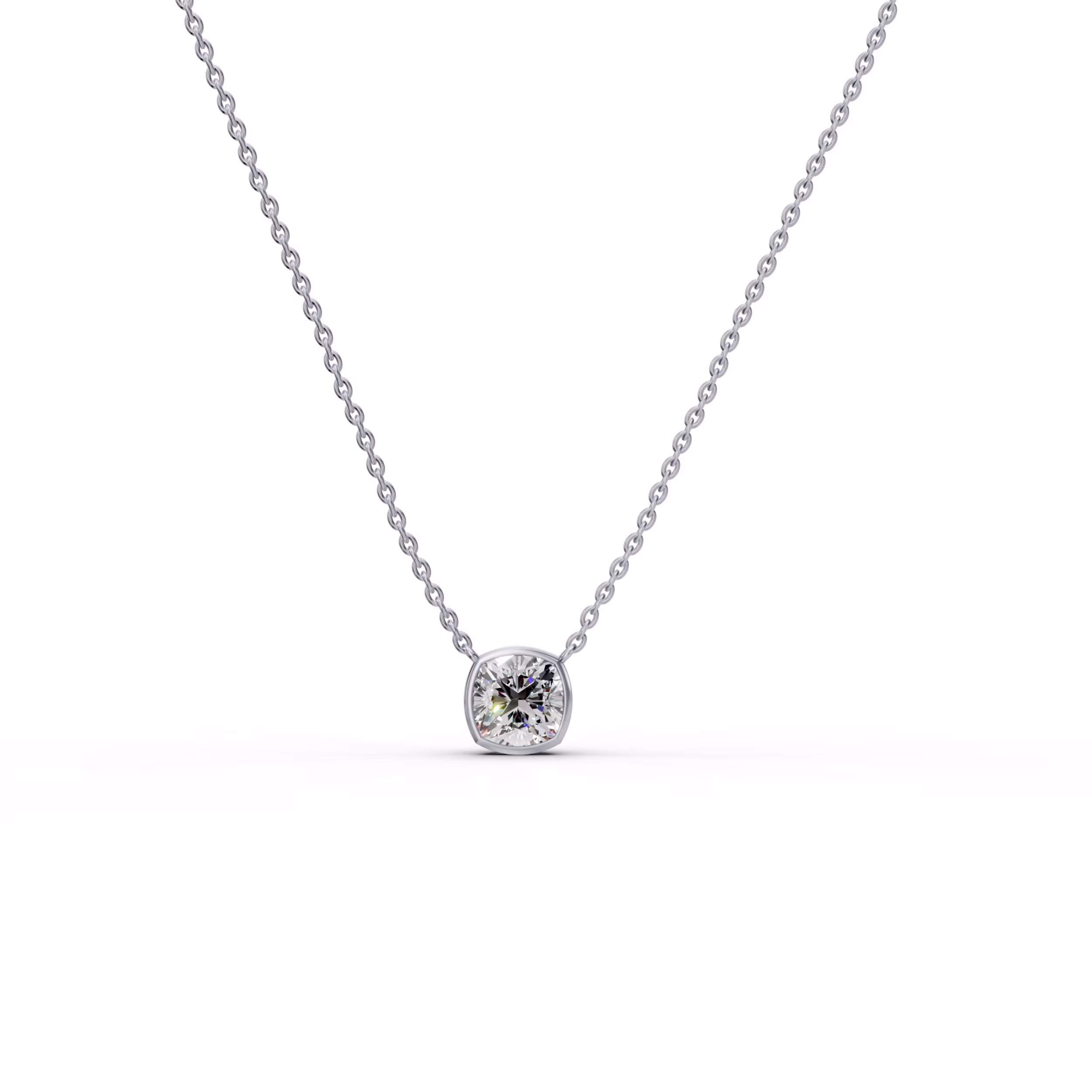 18 Karat White Gold Cushion Floating Bezel Pendant featuring High Quality 1.5 ctw Lab Diamonds (Main View)