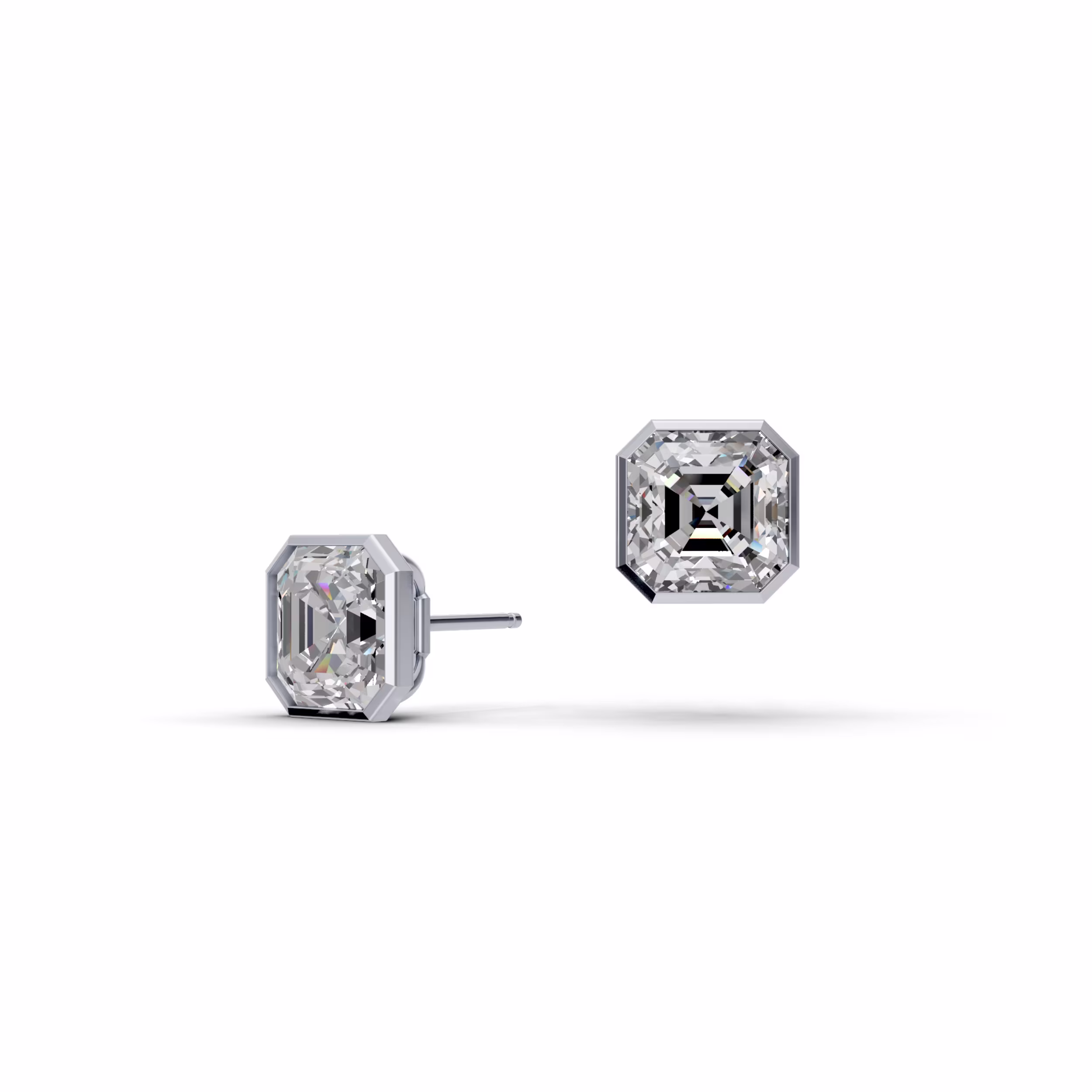 Exceptional Quality 4.0 ct Lab Diamonds 4ctw Asscher Cut Diamond Bezel Stud Earrings in 18k White Gold(Main View)