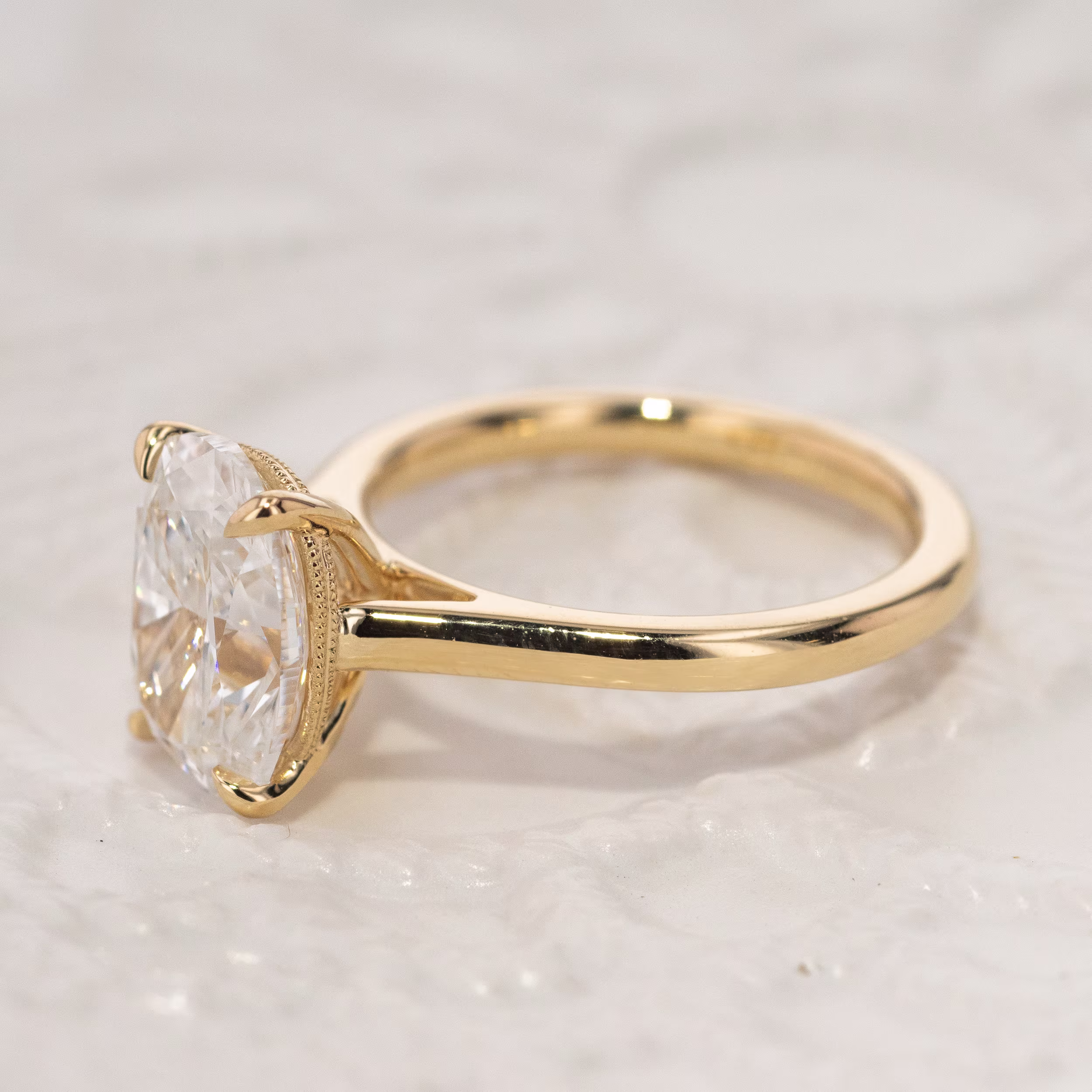 Side view of a handcrafted lab-grown diamond engagement ring made by Ada Diamonds.