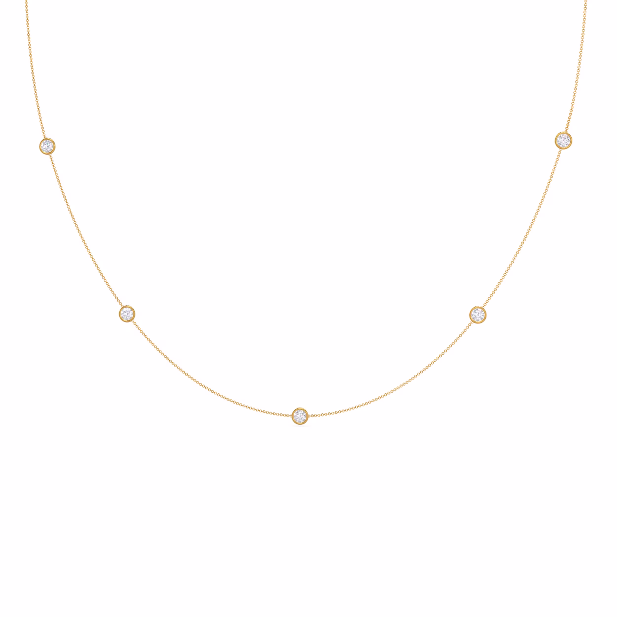 Exceptional Quality Round Brilliant Lab Created Diamonds set in Yellow Gold Five Bezel Floating Cosmopolitan Necklace (Main View)