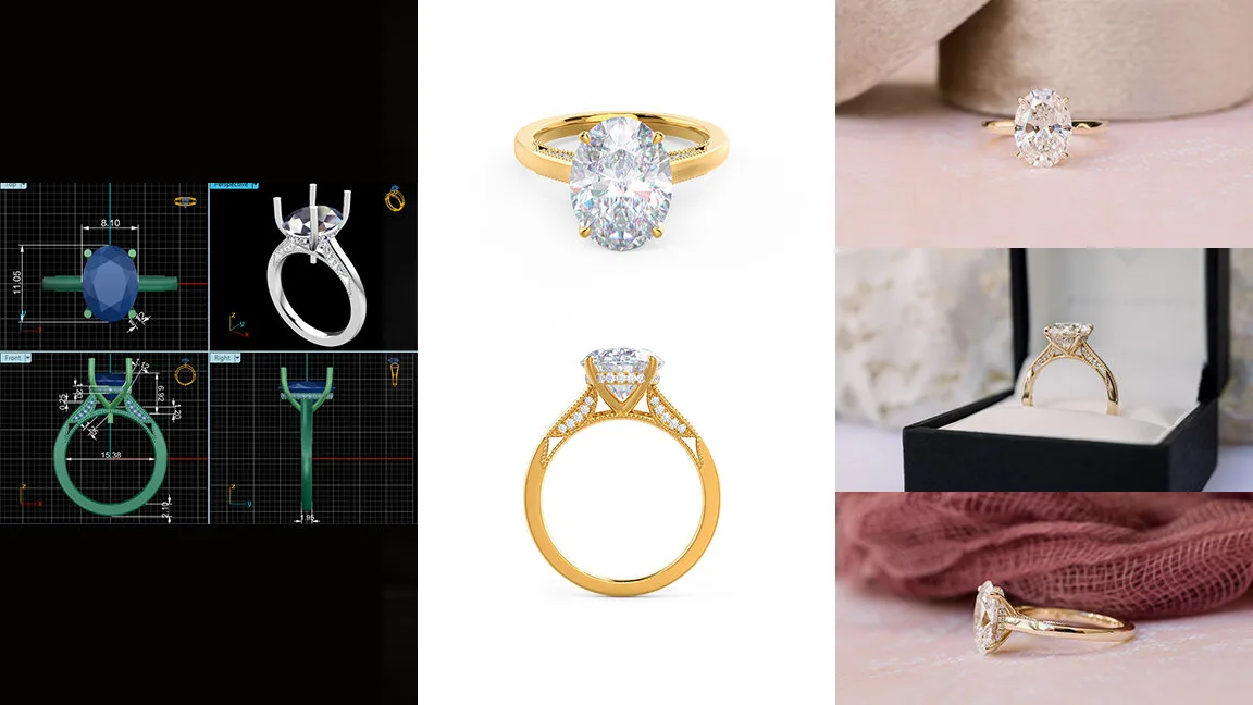custom lab diamond engagement ring with milgrain