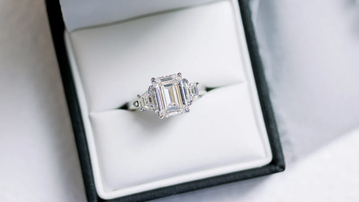 lab diamond three stone ring