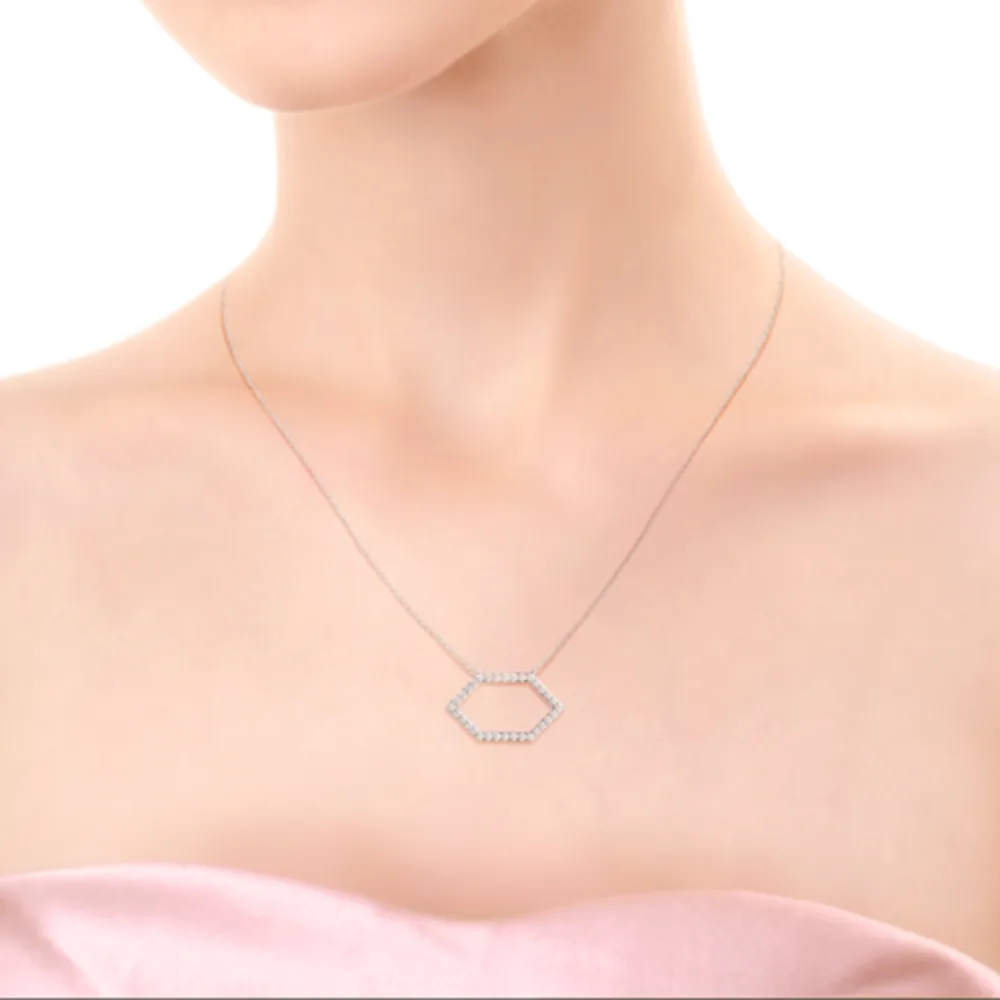Open Hexagon 6th Element Lab Created Diamond Necklace on Model Design-043