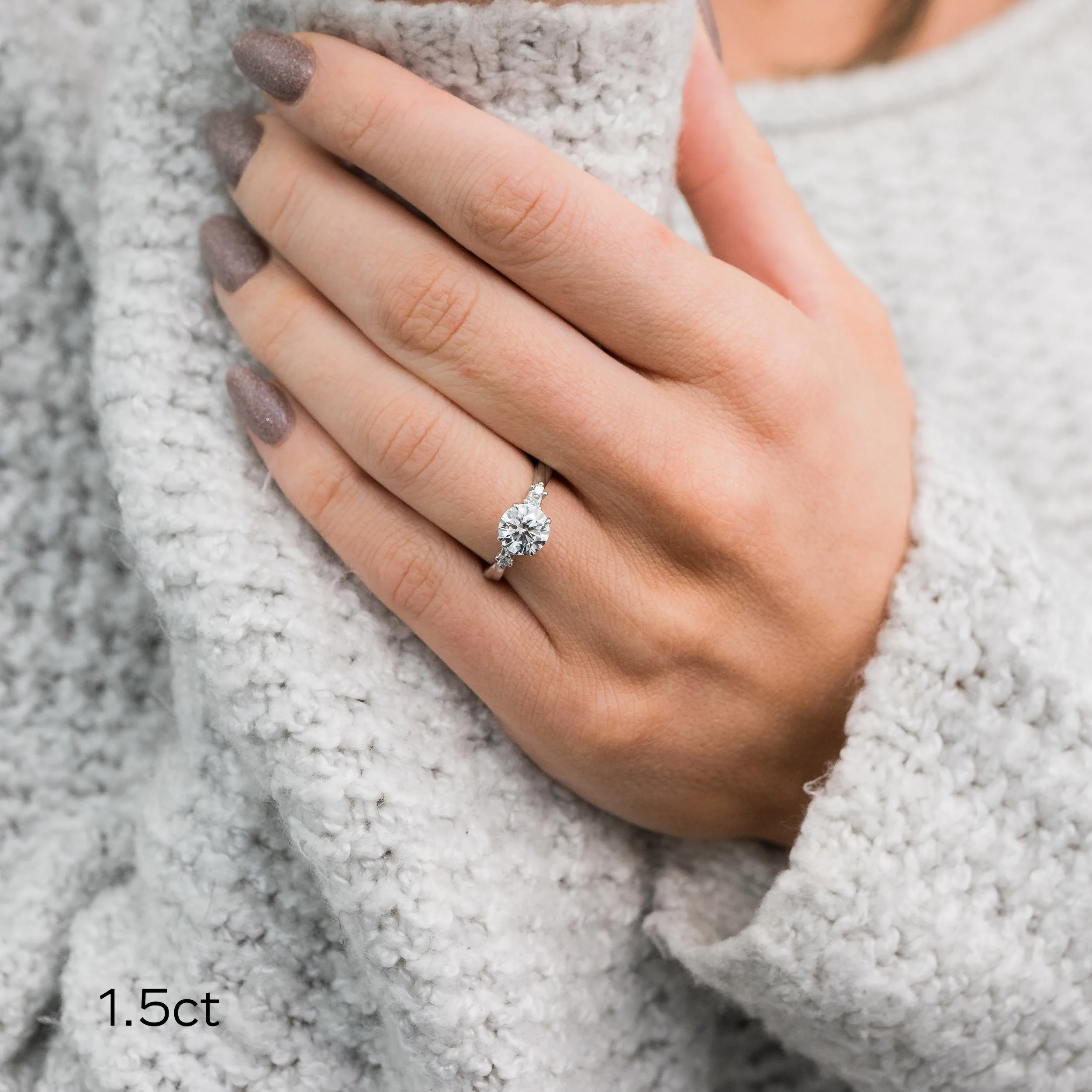 platinum 1.5ct round five stone custom engagement ring with twisting band ada diamonds design ad 180 on model