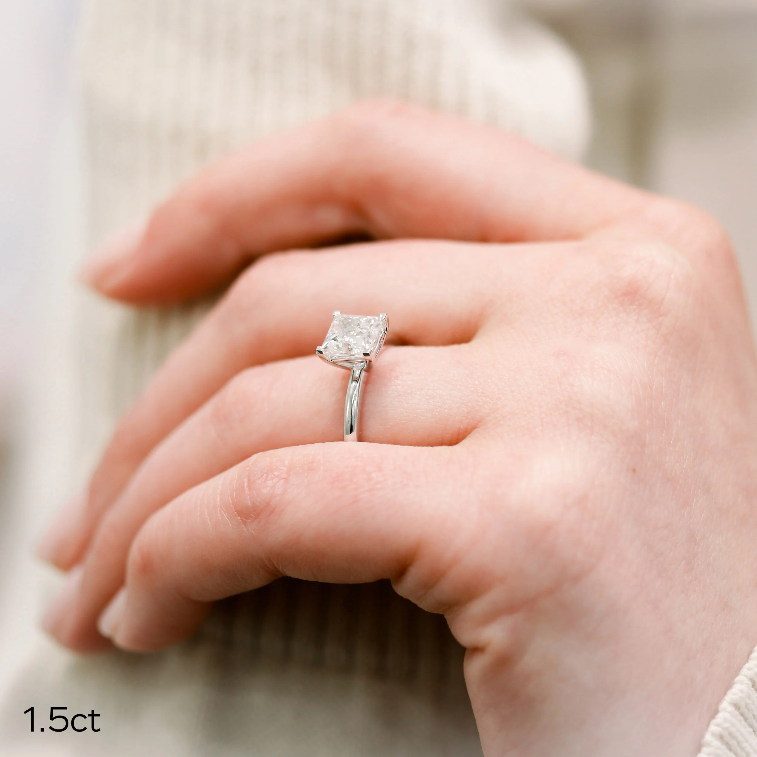 Platinum Princess Petite Four Prong Solitaire Diamond Engagement Ring featuring Hand Selected 1.5 Carat Diamonds (Main View)