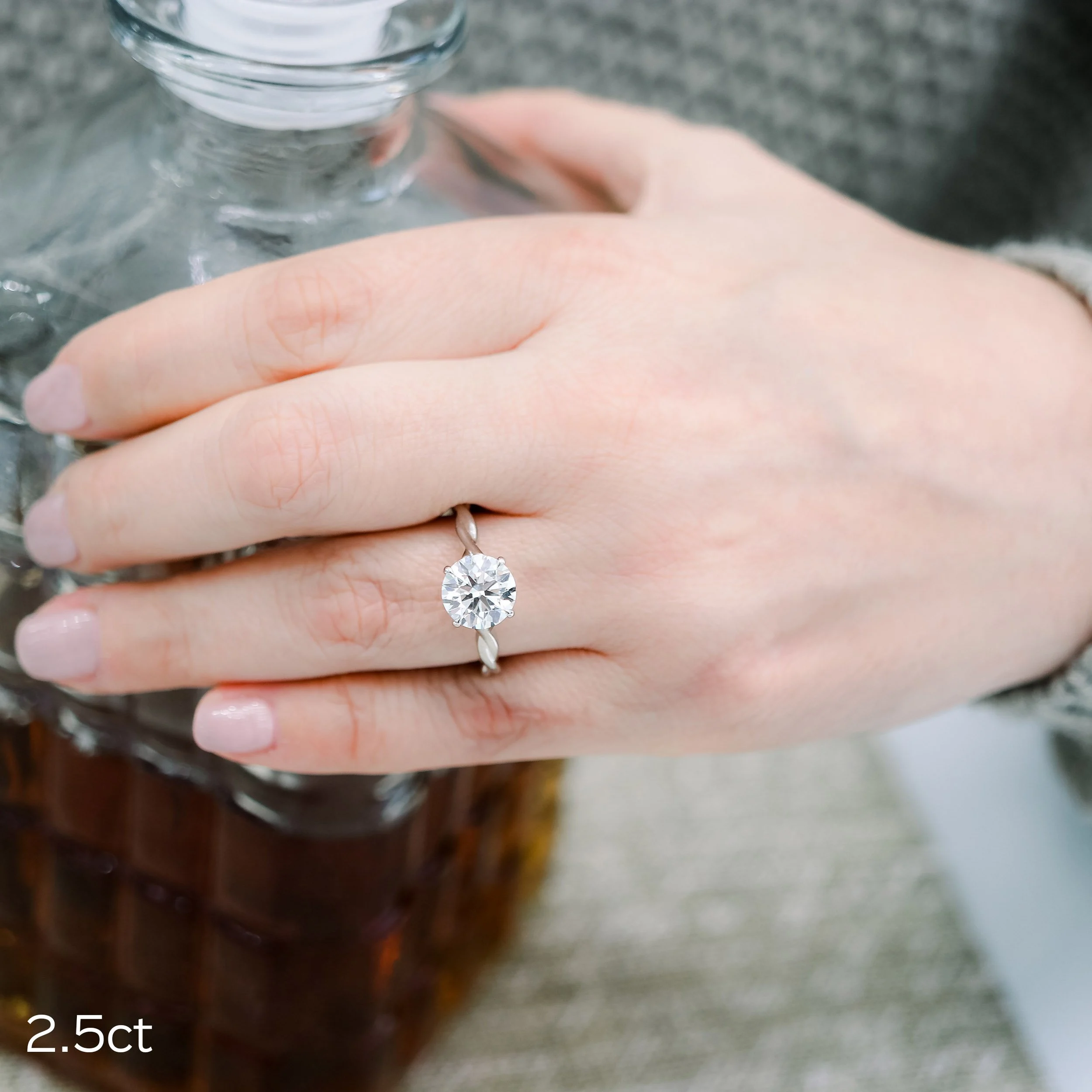 2.5 Carat Lab Diamonds set in Platinum Twisting Band Solitaire Diamond Engagement Ring (Main View)