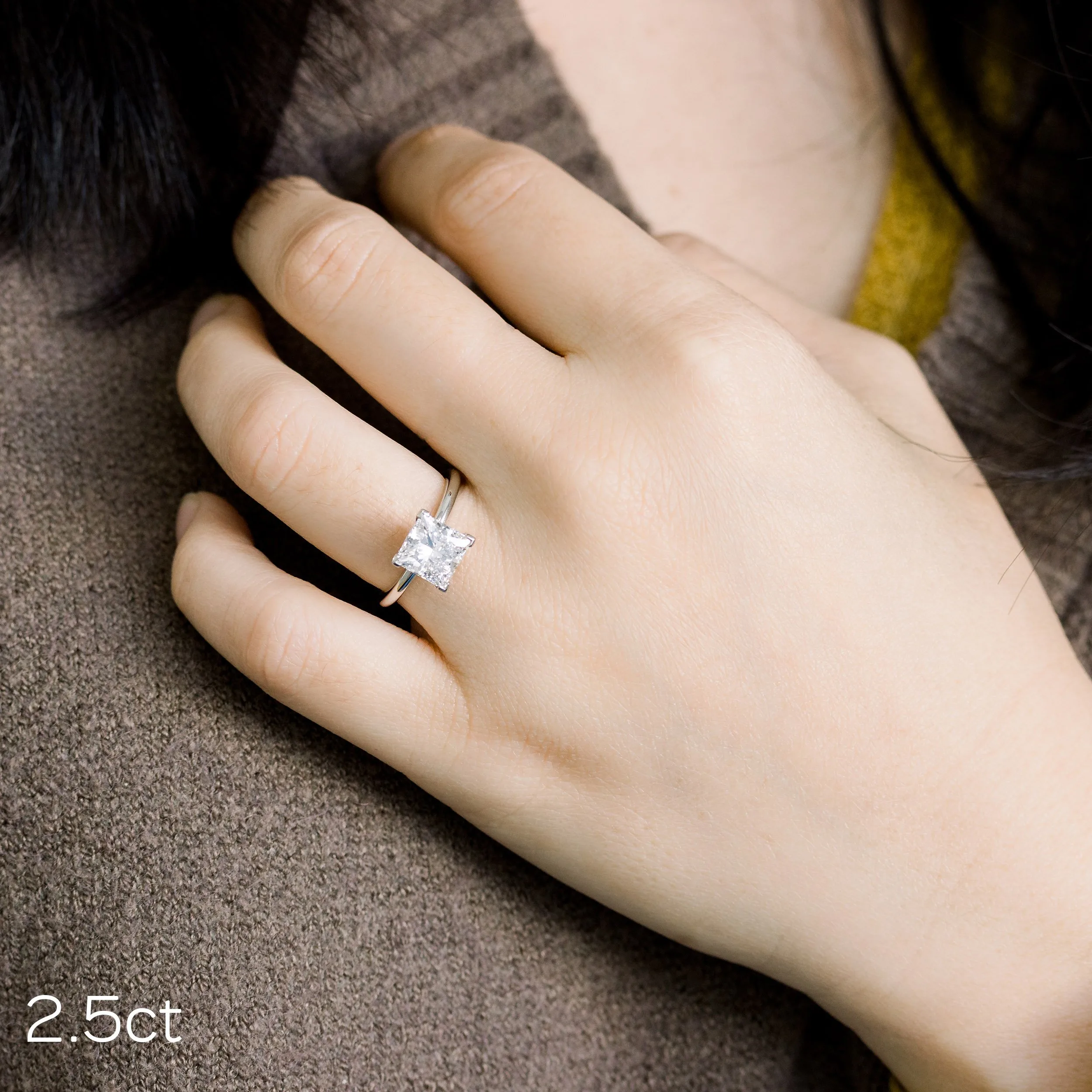 2.5 ct Created Diamonds set in Platinum Princess Petite Four Prong Solitaire Diamond Engagement Ring (Main View)
