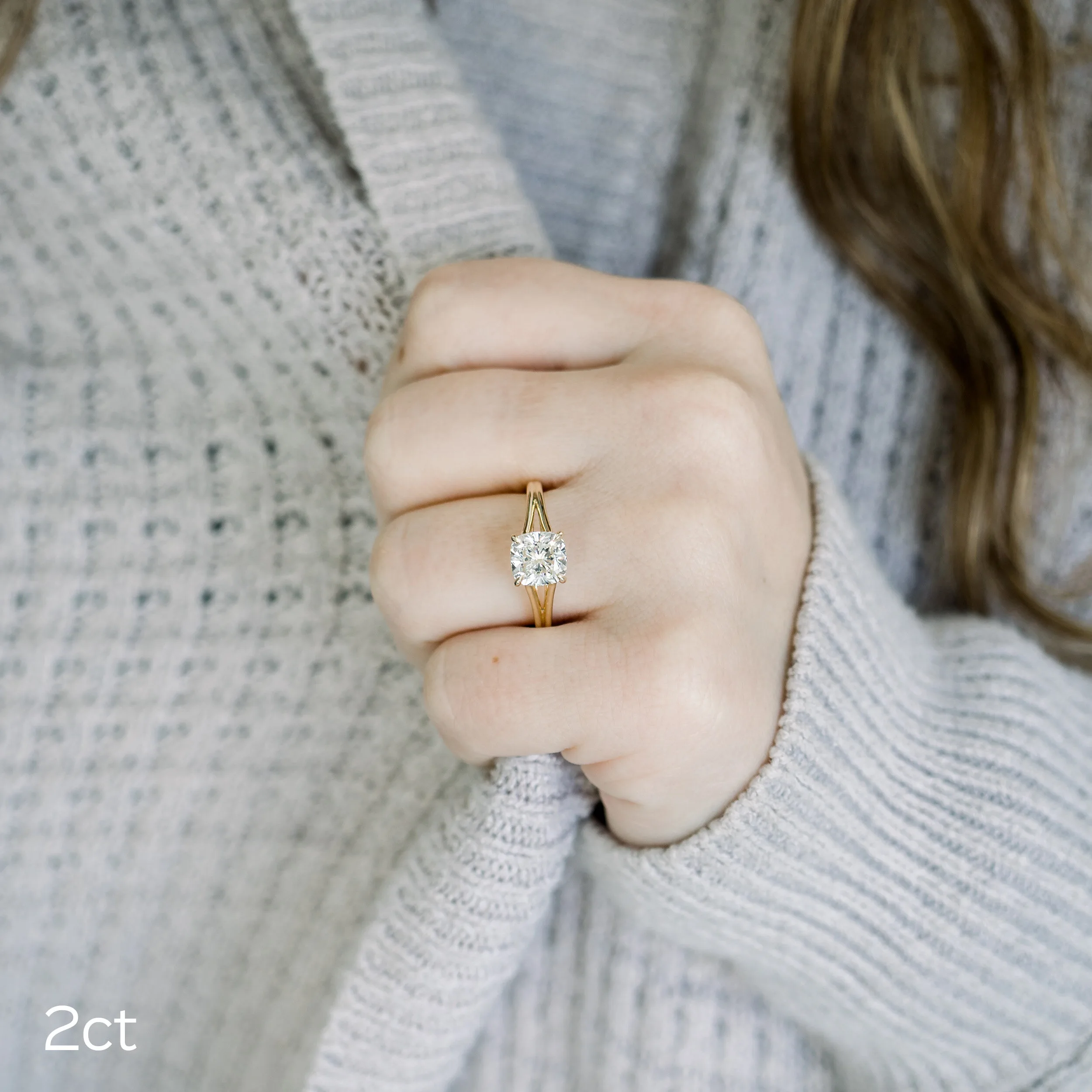 18k Yellow Gold Split Shank Solitaire Diamond Engagement Ring featuring 2.0 Carat Lab Grown Diamonds (Main View)