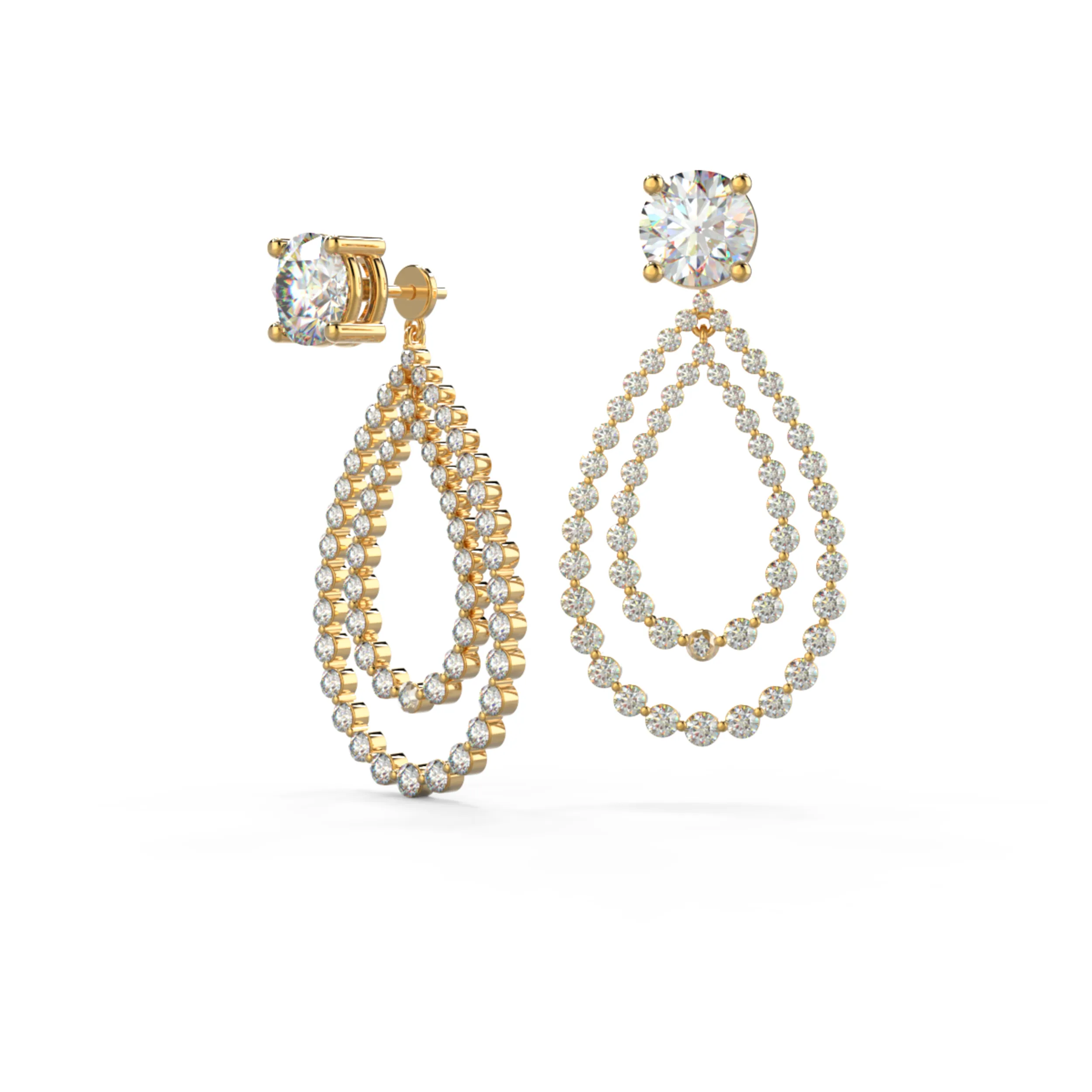 Round Diamonds set in Yellow Gold Double Open Pear Shaped Diamond Earring Jackets ()