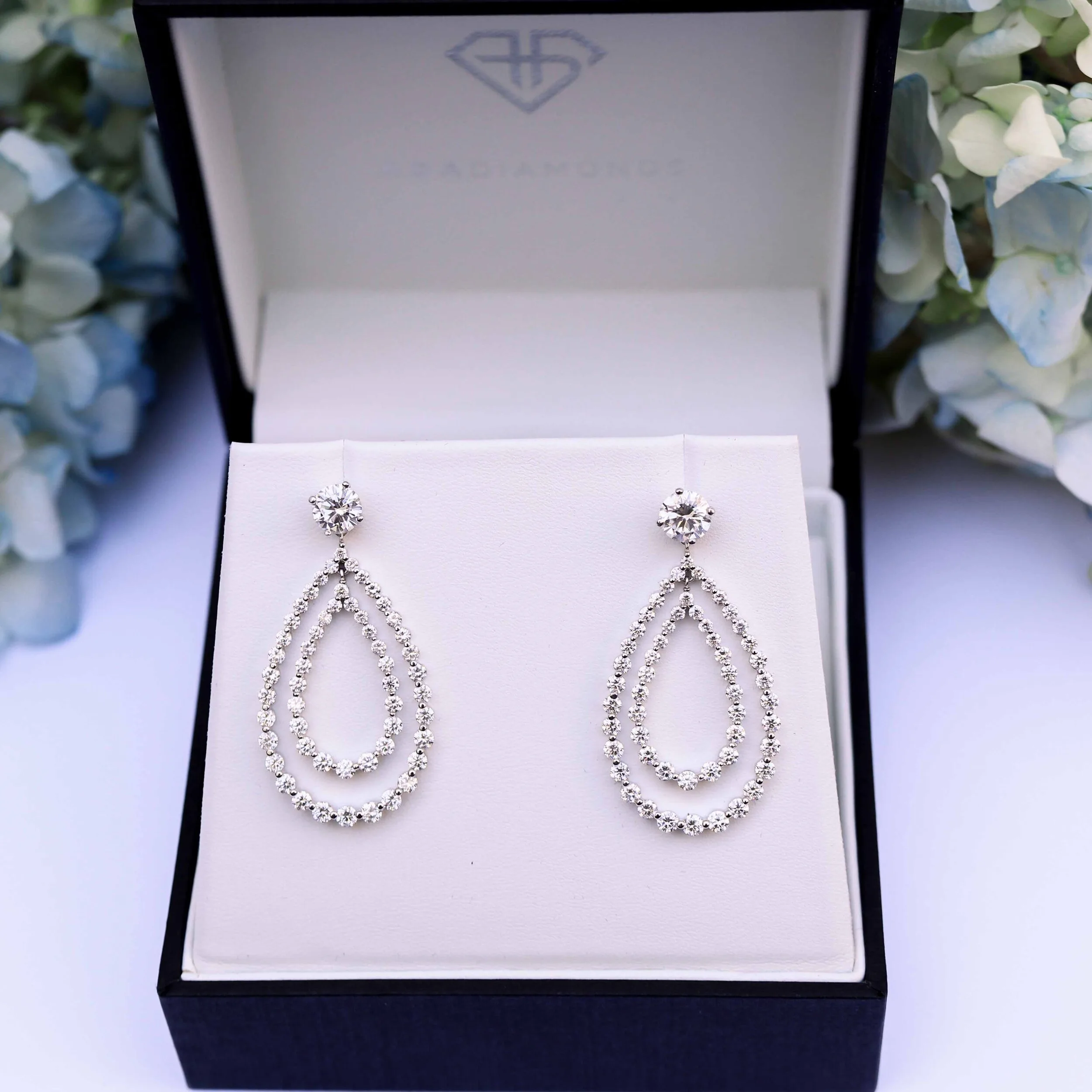 3.5 Carat Round Diamonds set in 18k White Gold Double Open Pear Shaped Diamond Earring Jackets (Main View)