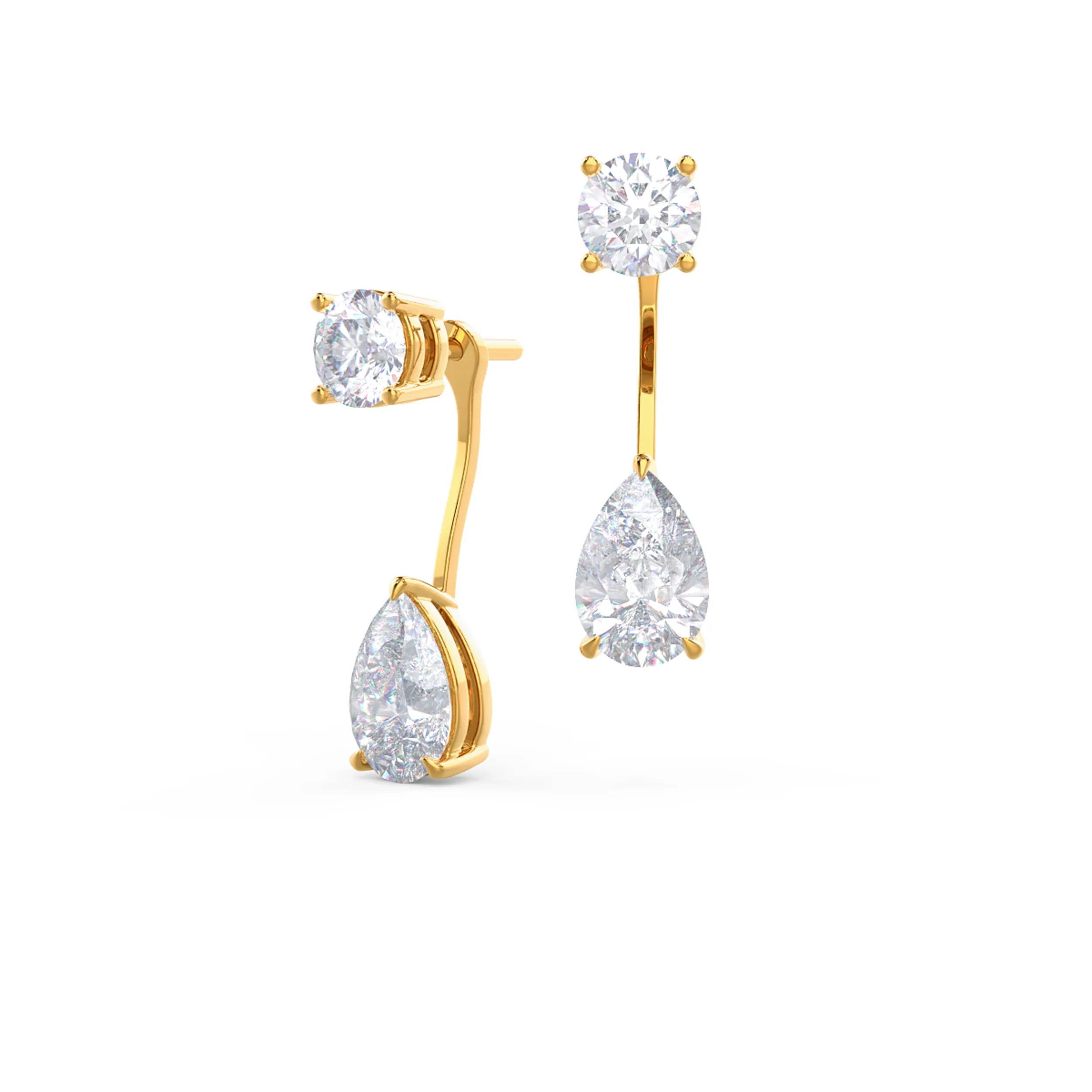Yellow Gold Pear Earring Jackets featuring Hand Selected Created Diamonds (Main View)