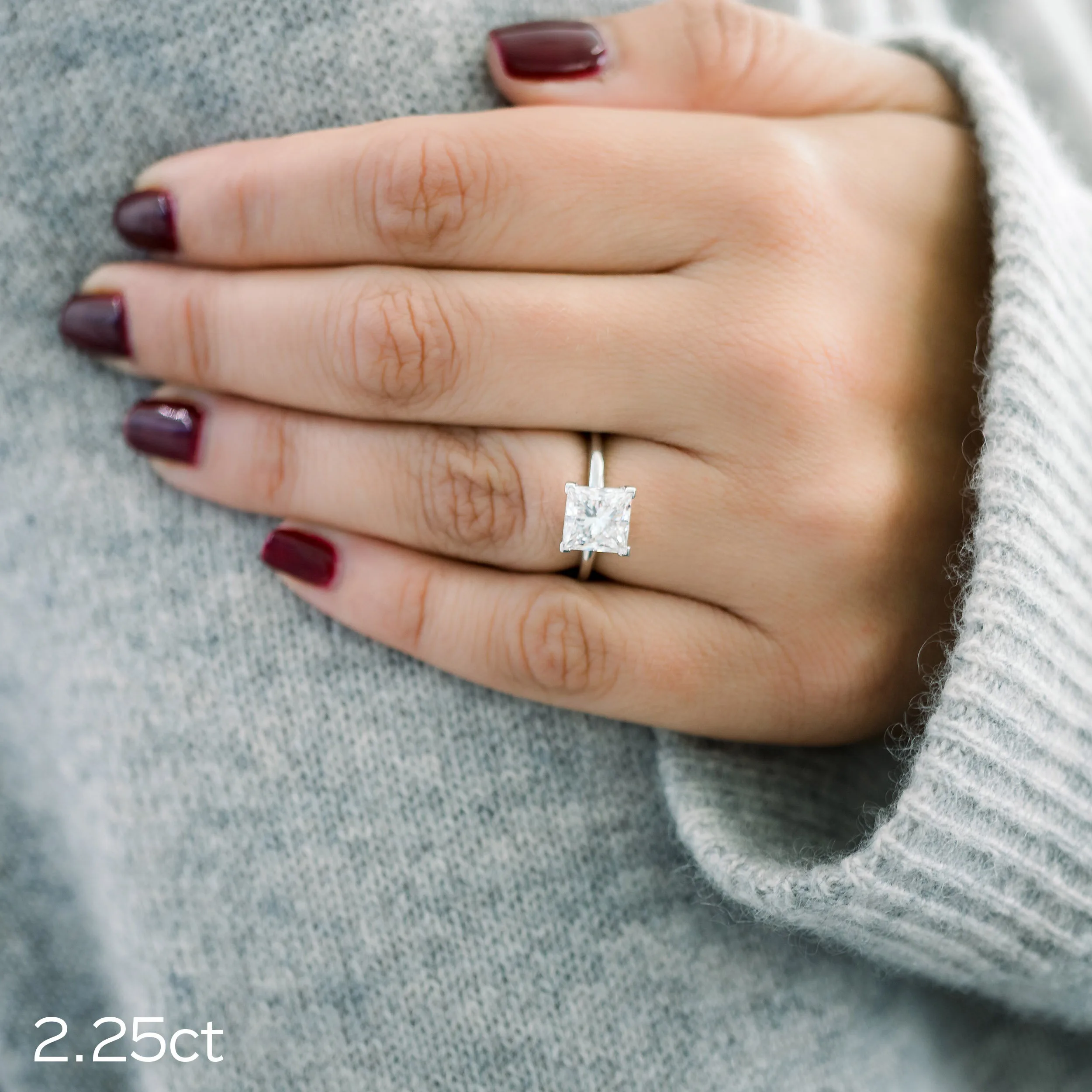 2.25ct princess cut man made diamond solitaire engagement ring platinum