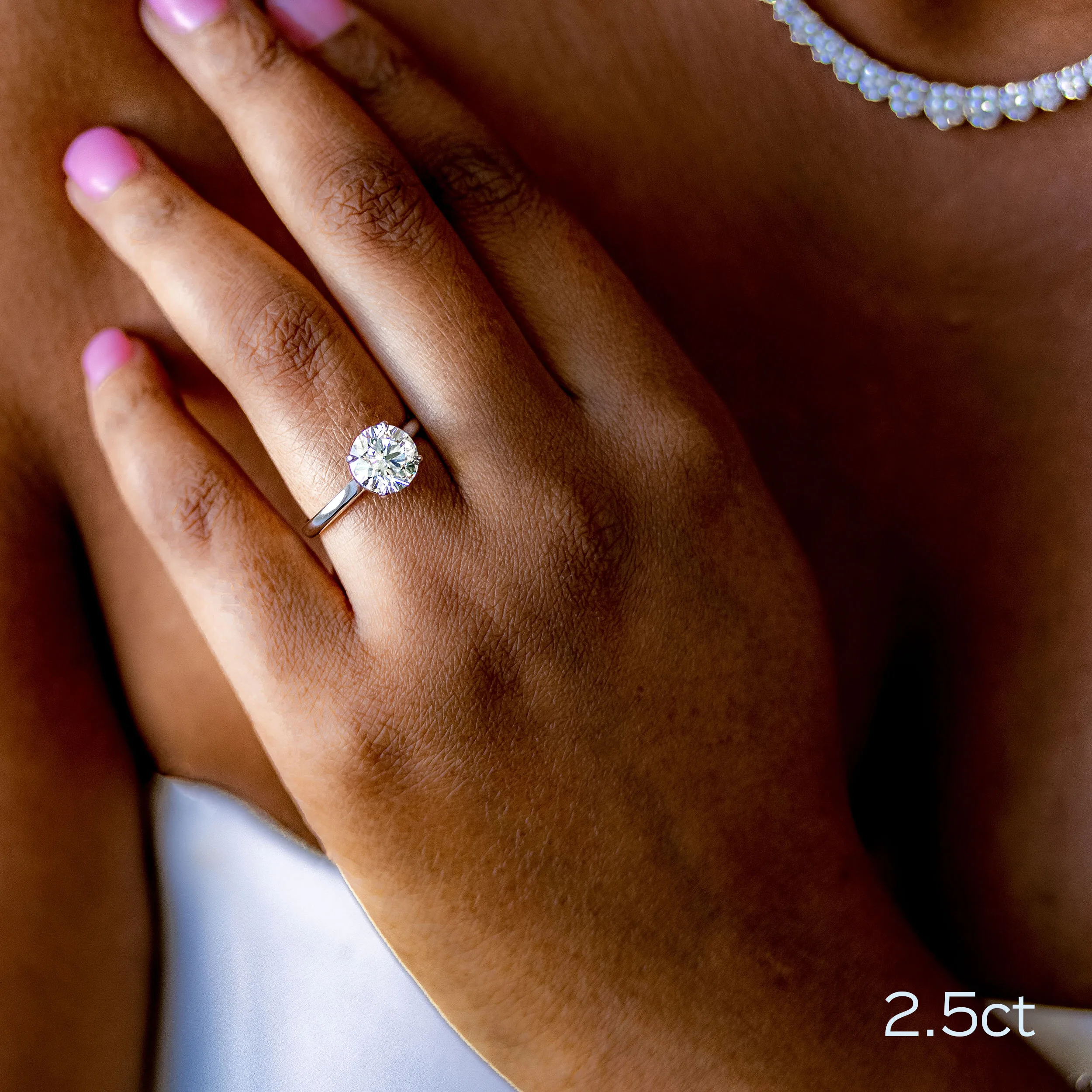Platinum Round Trellis Solitaire Diamond Engagement Ring featuring High Quality 2.5 Carat Lab Diamonds (Main View)