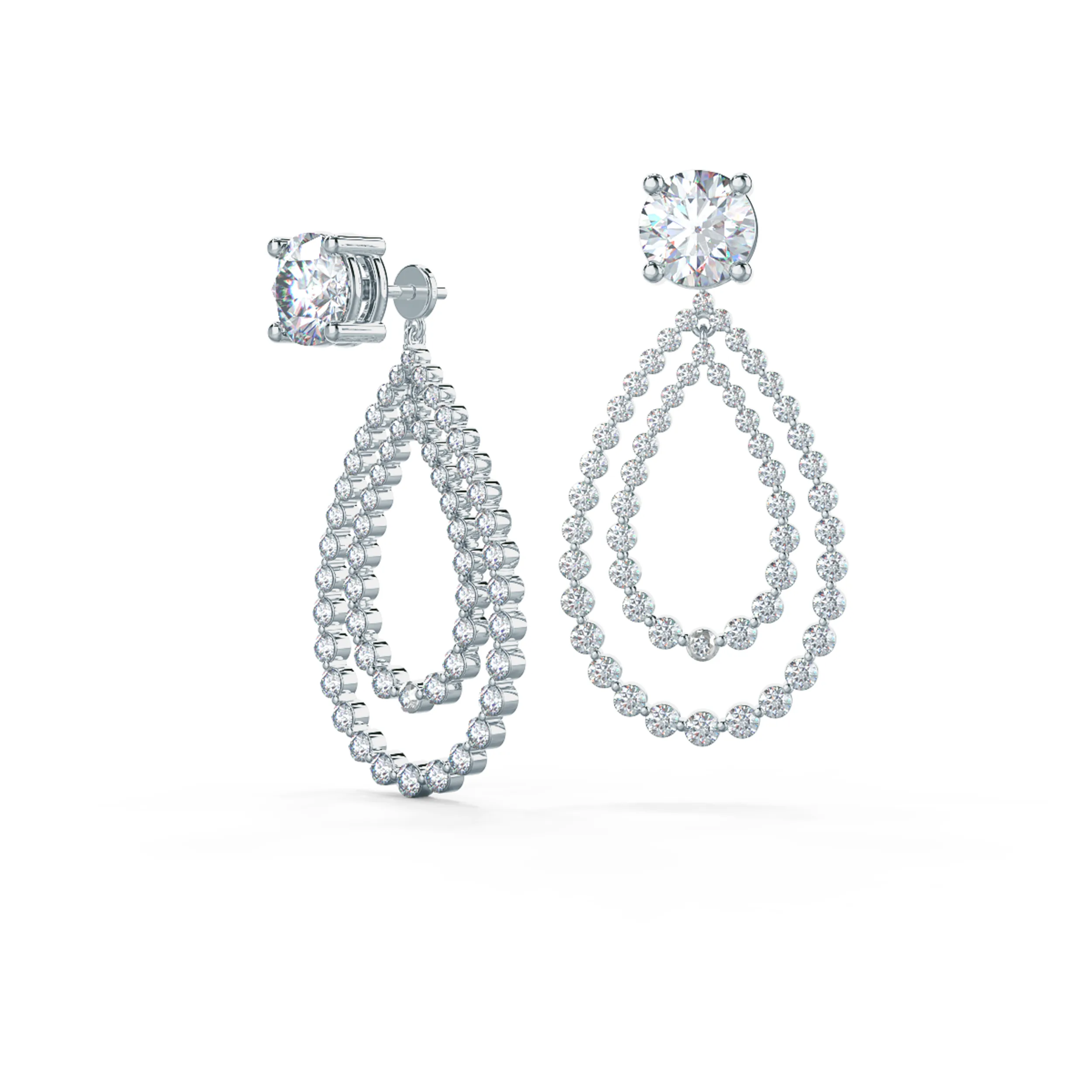 Round Brilliant Lab Diamonds set in 18k White Gold Double Open Pear Earring Jackets ()