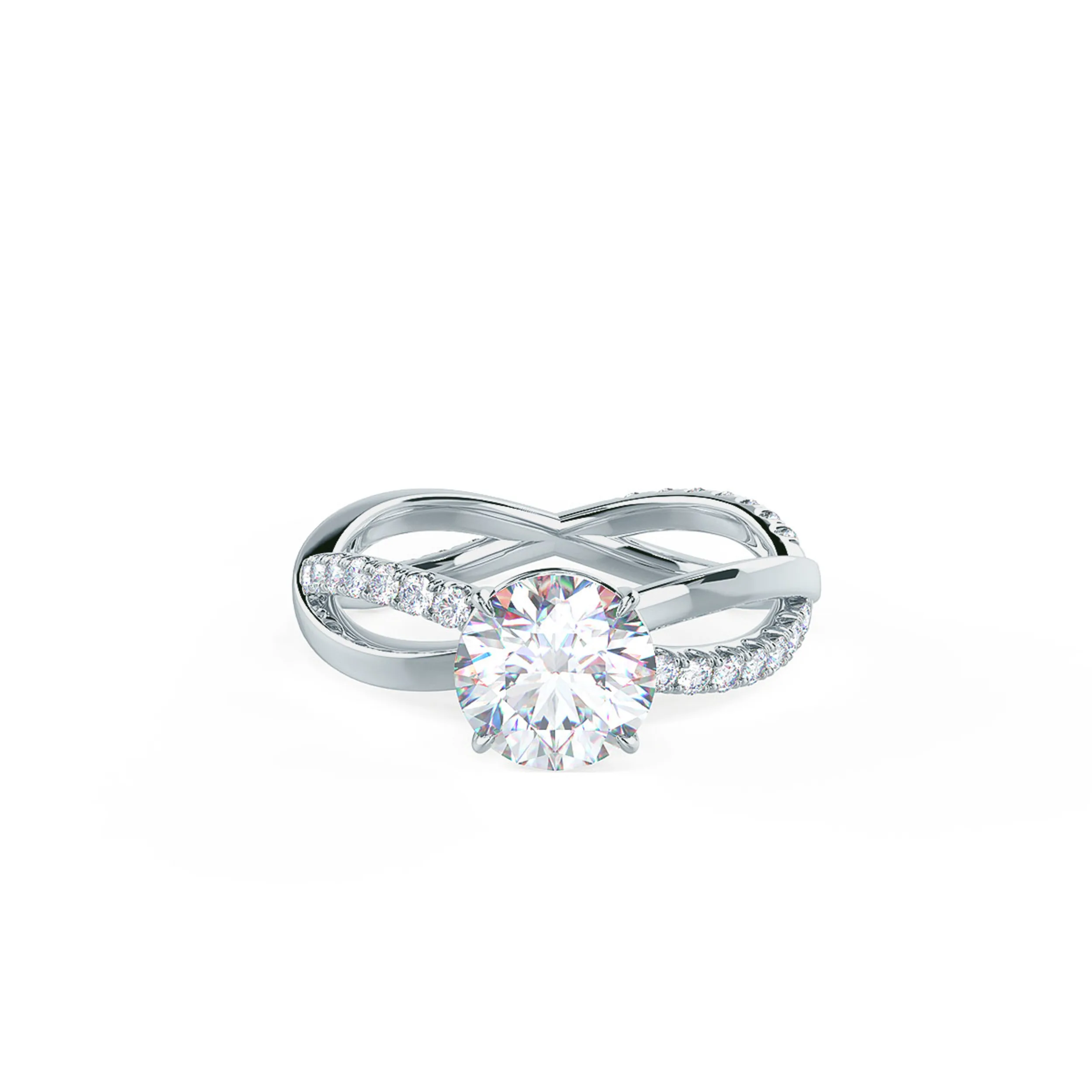 Infinity Twist Setting Lab Diamond Engagement Ring Rendering In Front View Design AD154