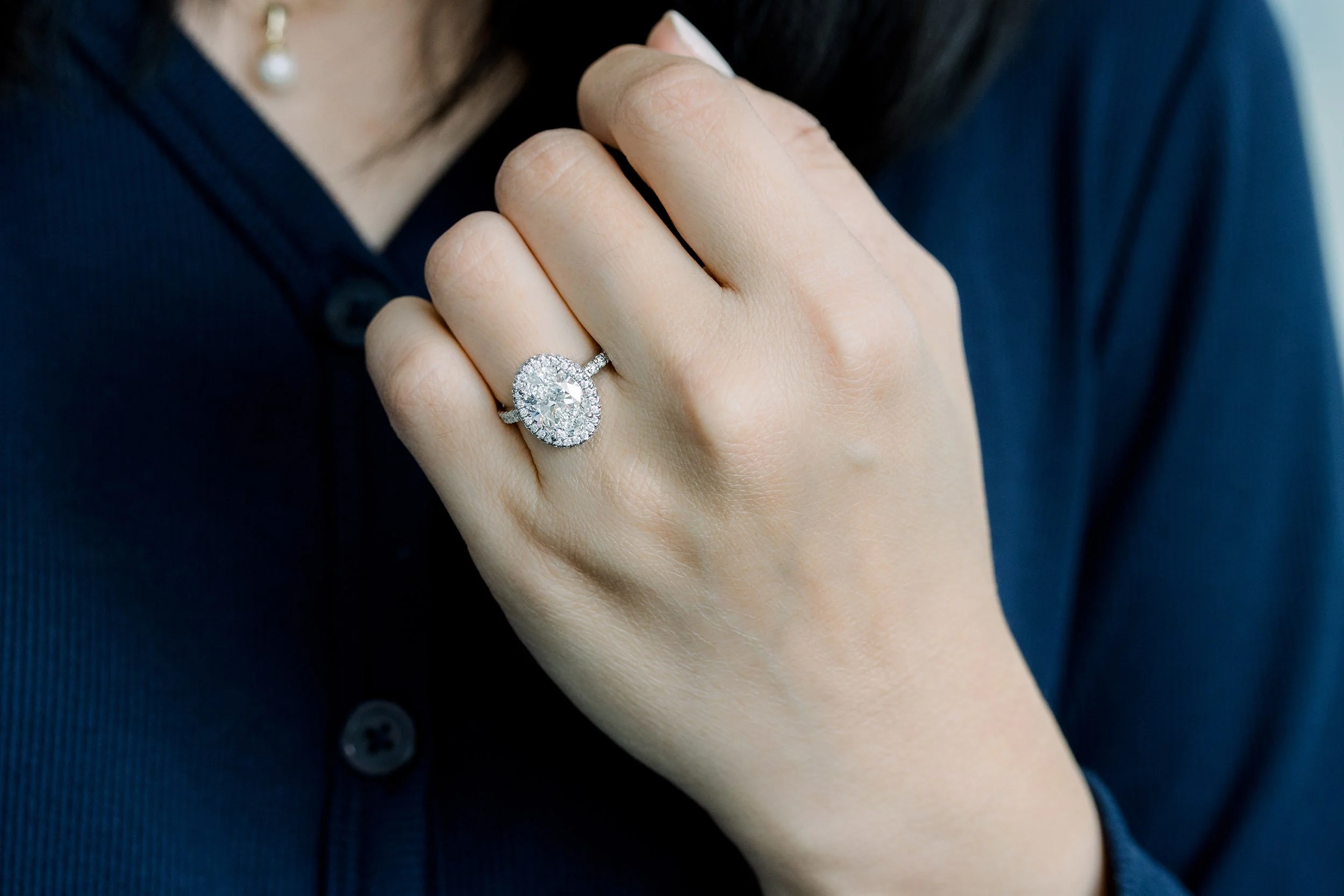 platinum halo pave lab diamond engagement ring