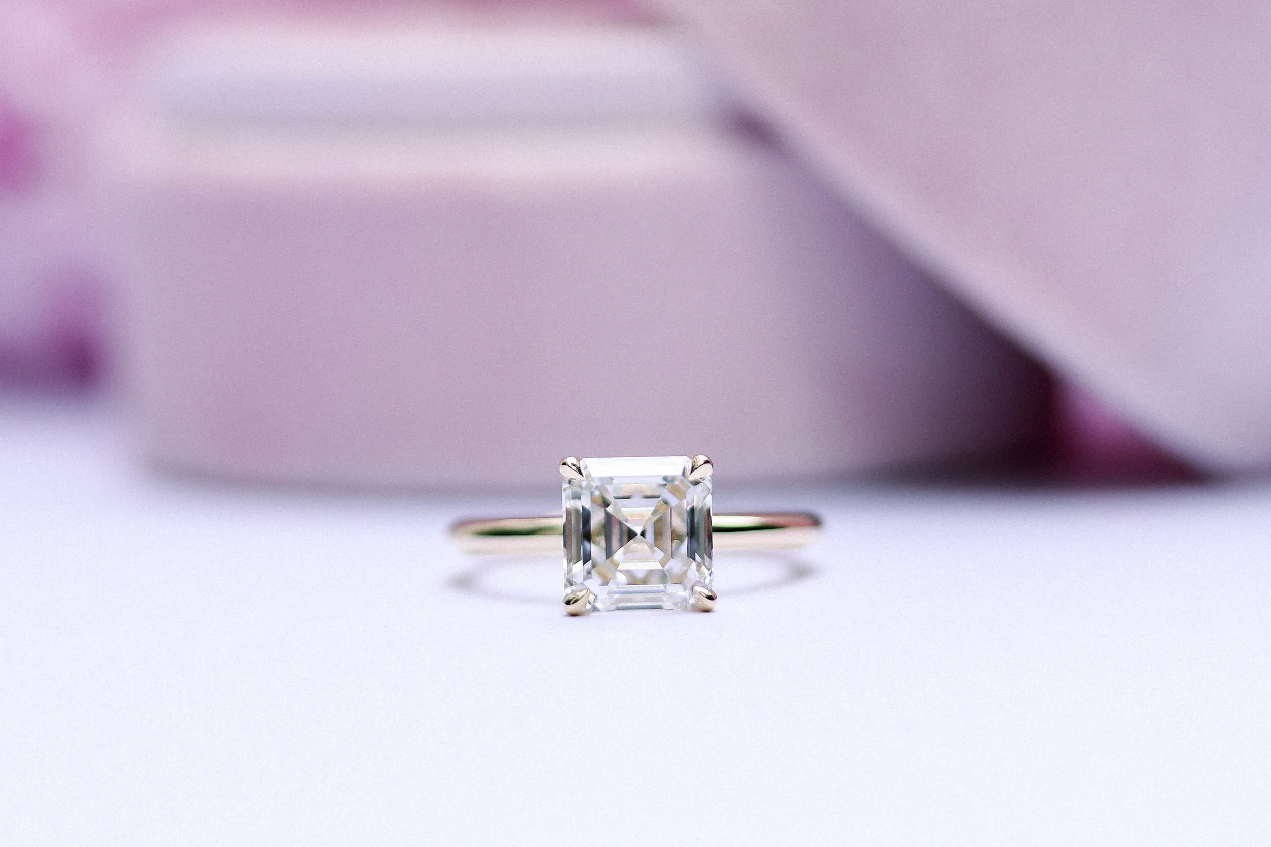 Yellow Gold 1.5 Carat Asscher Cut Lab Diamond Solitaire Engagement Ring Ada Diamonds Design AD-234 Artistic Shot