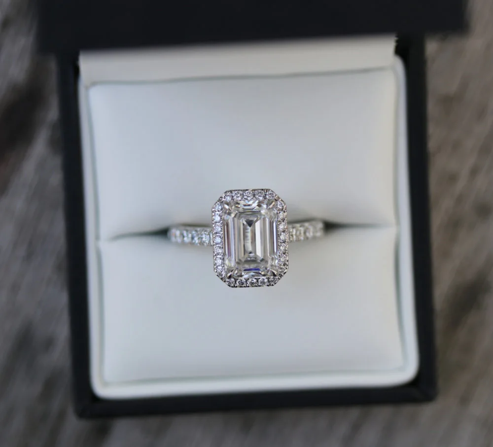 Emerald Halo Lab Created Diamond Pave Engagement Ring in Platinum