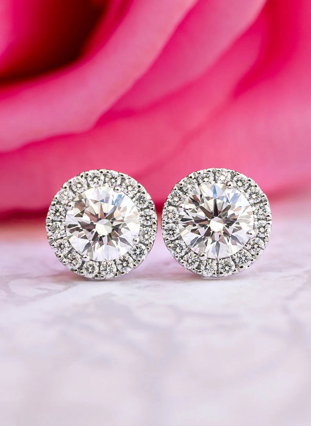 Exceptional Quality Round Lab Grown Diamonds set in Heavenly Single Halo Studs (Main View)