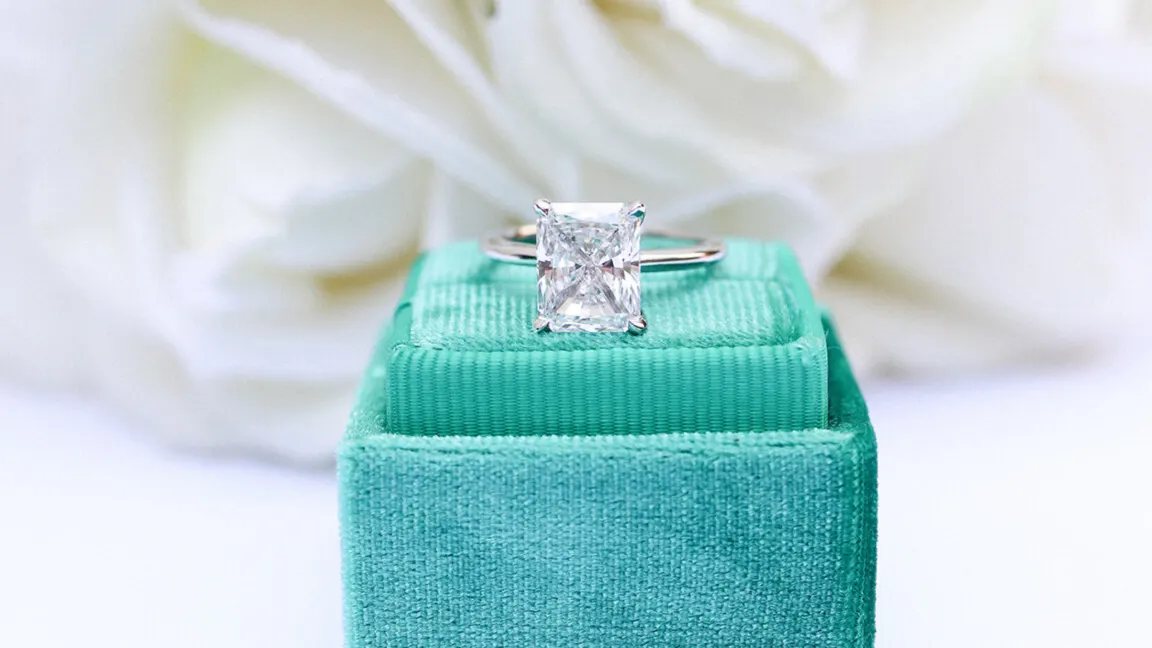 Proposal Setting with Princess Cut Solitaire Lab Created Diamond Ring